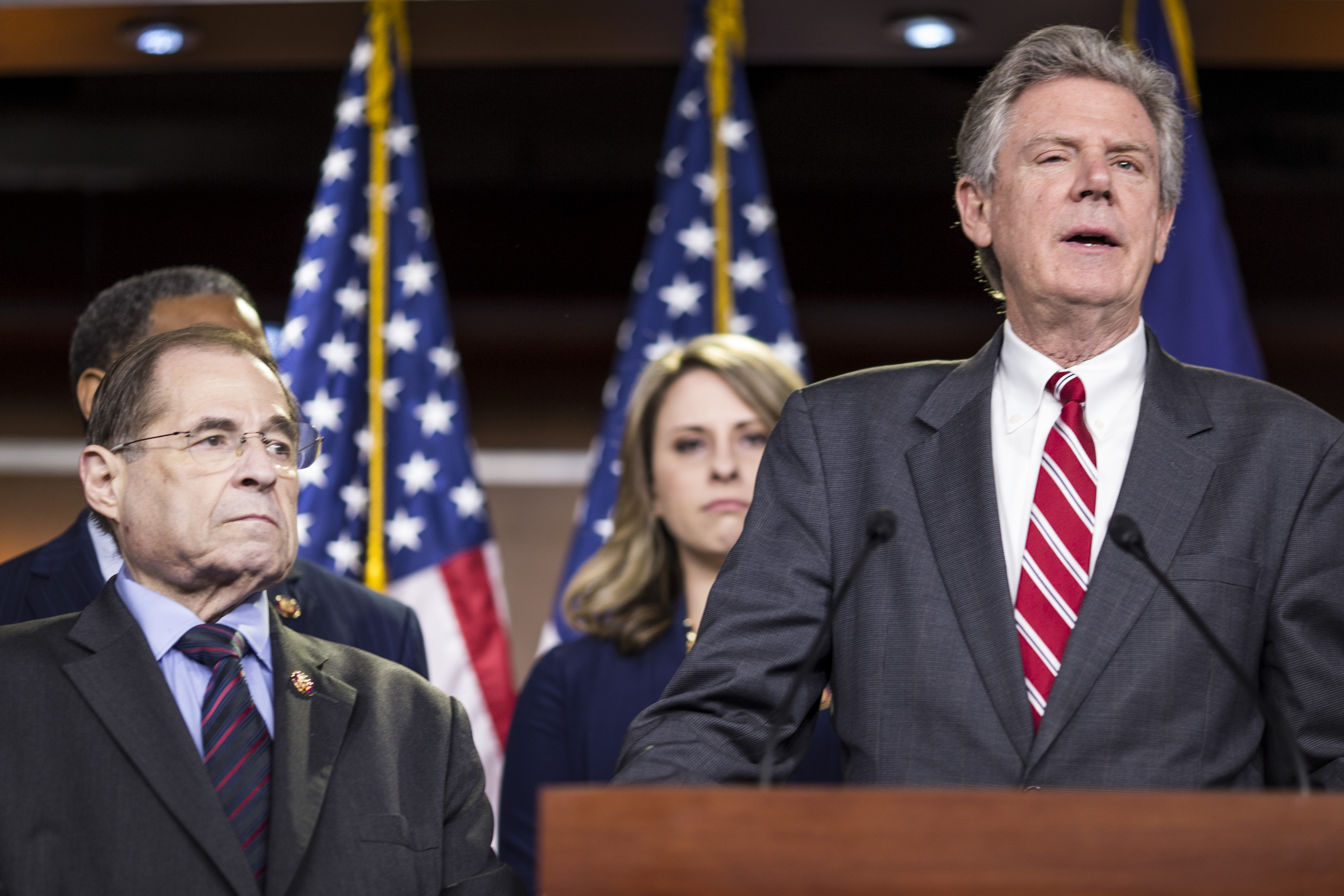 WASHINGTON, DC - APRIL 09: House Energy and Commerce Committee Chairman Rep. Frank Pallone (D-NJ) speaks during a news conference on April 9, 2019 in Washington, DC. House Democrats unveiled new letters to the Attorney General, HHS Secretary, and the White House demanding the production of documents related to Americans health care in the Texas v. United States lawsuit. Also pictured is House Judiciary Committee Chairman Rep. Jerry Nadler (D-NY). (Photo by Zach Gibson/Getty Images)