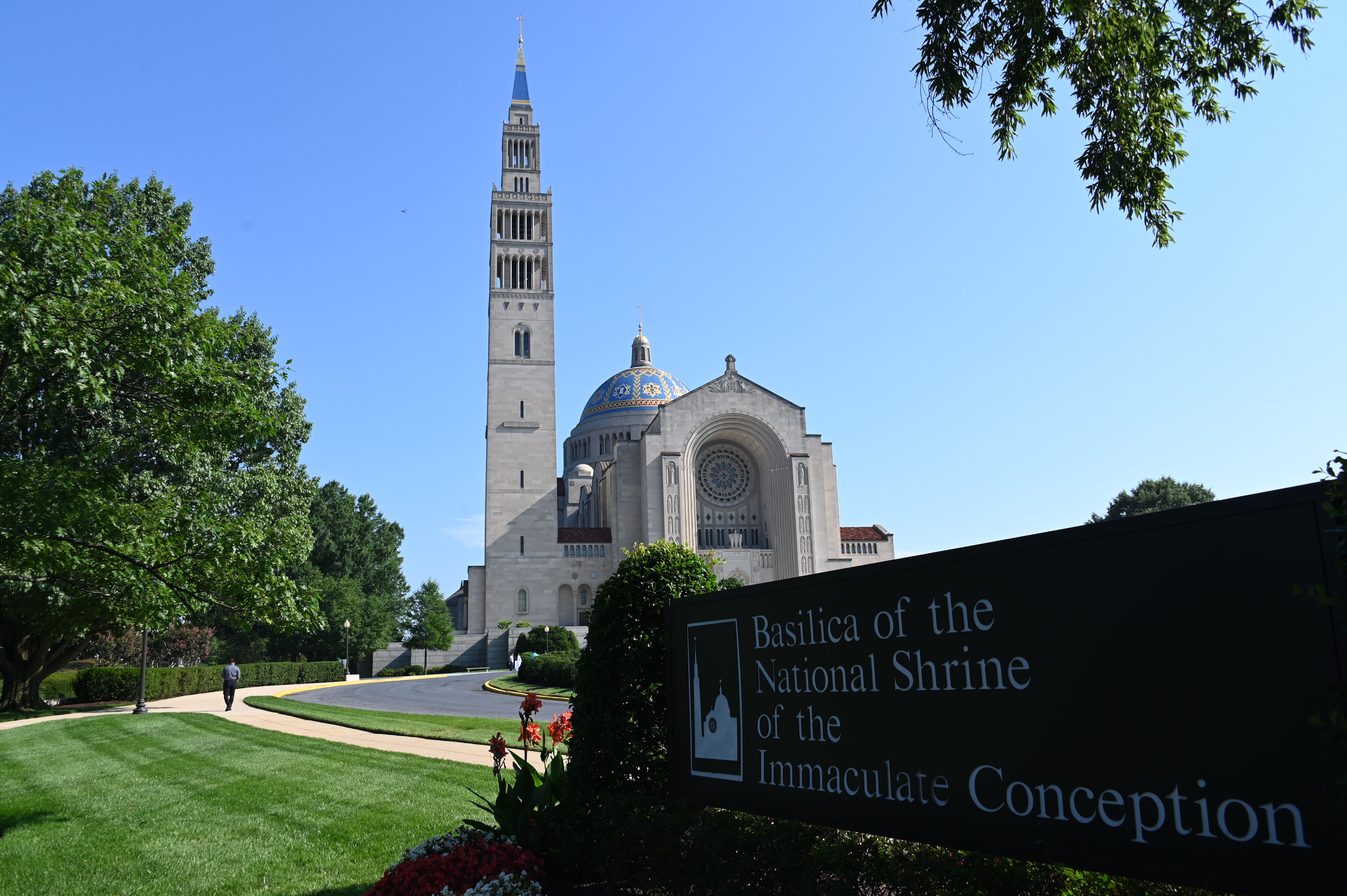 The Basilica of the National Shrine of the Immaculate Conception is viewed on July 21, 2019 in Washington,DC. - The National shrine is the largest Catholic church in the United States and in North America, and the tallest habitable building in Washington, D.C. (Photo by Daniel SLIM / AFP) (Photo credit should read DANIEL SLIM/AFP via Getty Images)