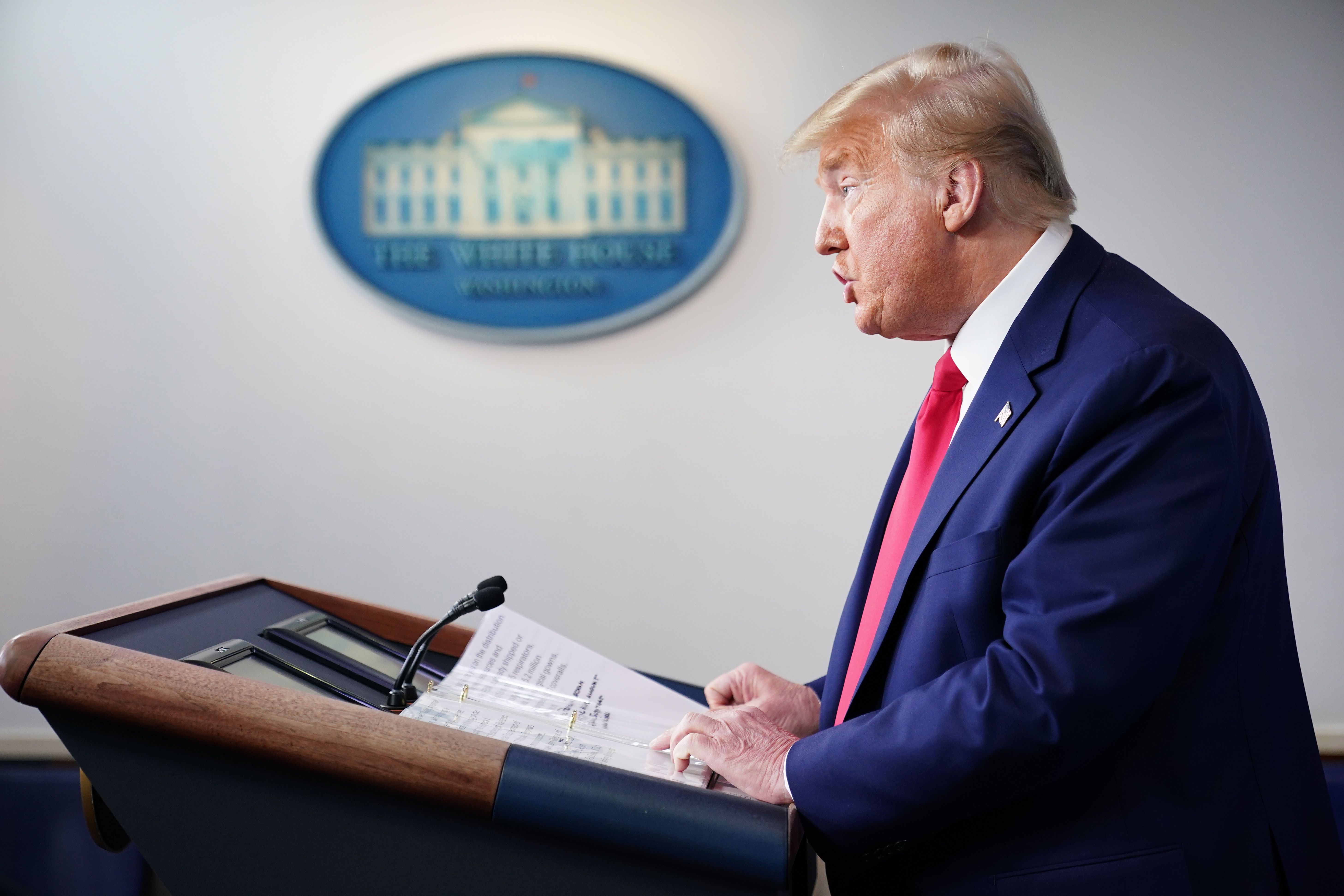 US President Donald Trump speaks during the daily briefing on the novel coronavirus, COVID-19, in the Brady Briefing Room at the White House on March 31, 2020, in Washington, DC. (Photo by MANDEL NGAN/AFP via Getty Images)