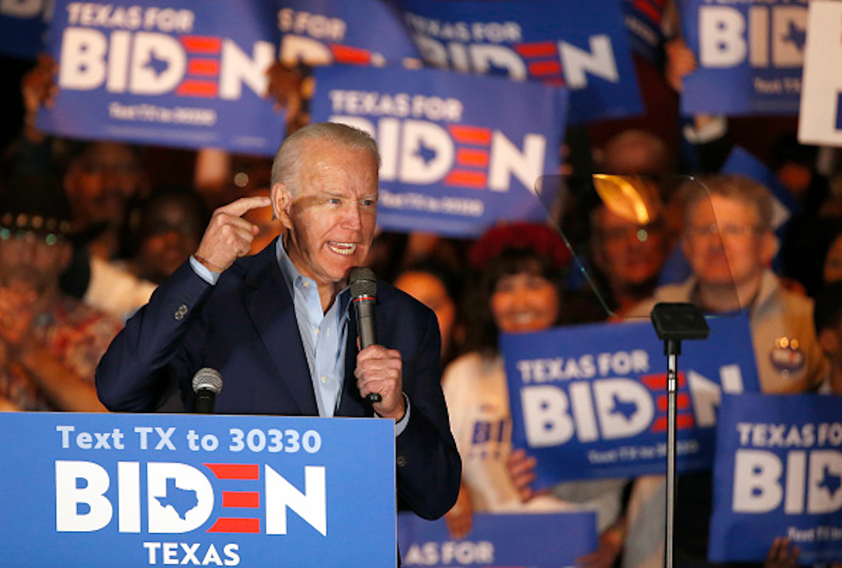 DALLAS, TX - MARCH 02: Democratic presidential candidate former Vice President Joe Biden speaks during a campaign event on March 2, 2020 in Dallas, Texas. Biden continues to campaign before the upcoming Super Tuesday Democratic presidential primaries. (Photo by Ron Jenkins/Getty Images)
