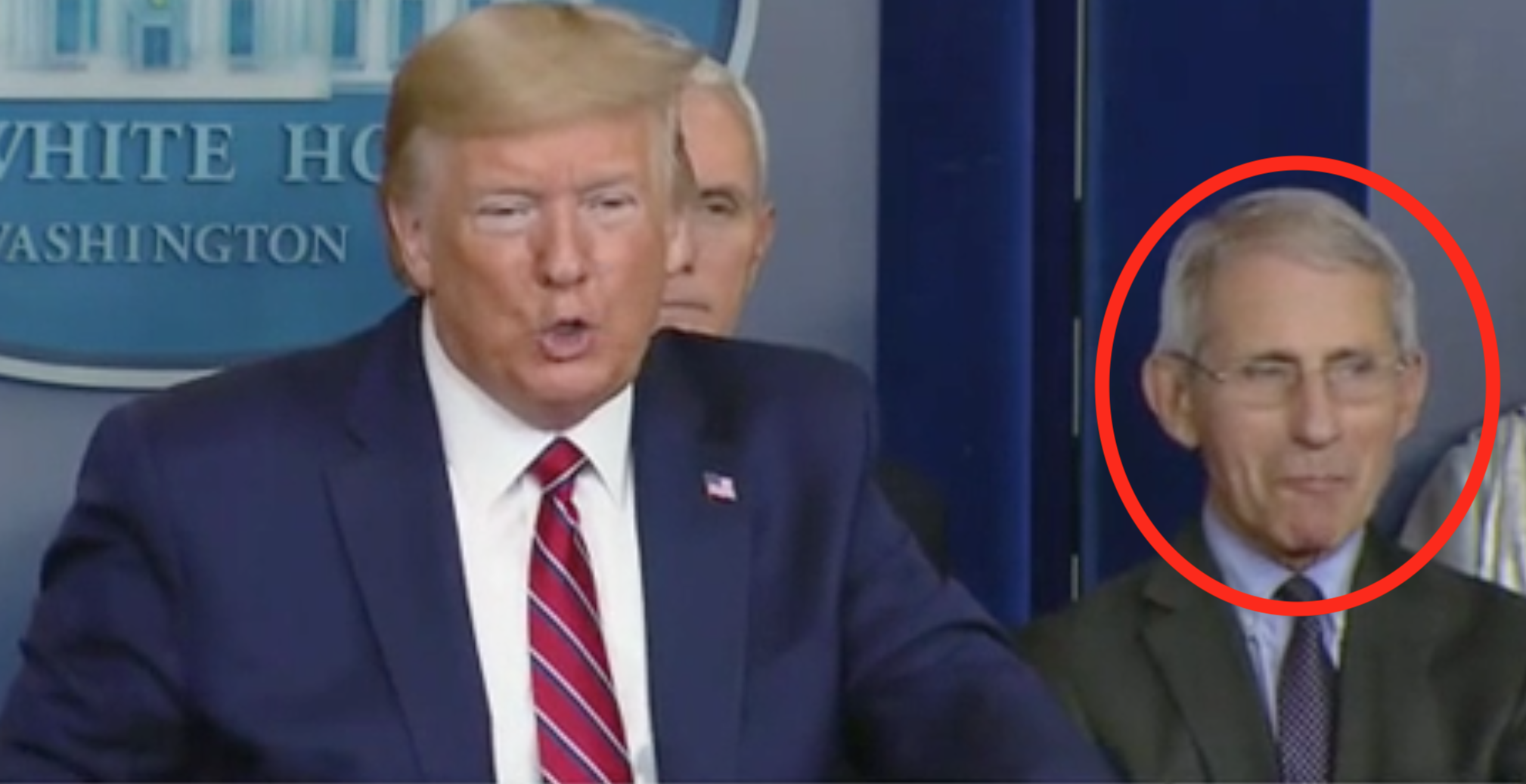 Dr. Anthony Fauci tries not to laugh during Trump press conference. Screenshot/Fox News