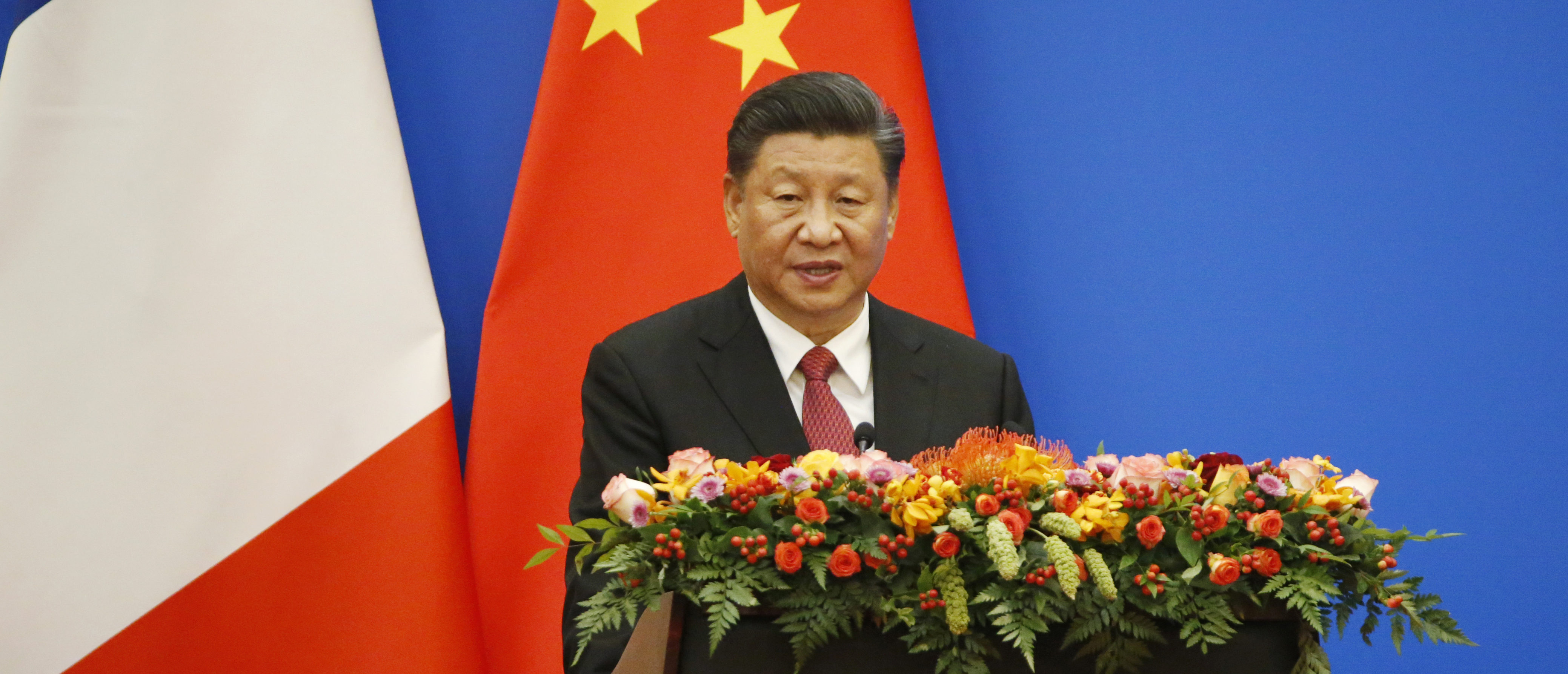 BEIJING, CHINA - NOVEMBER 6: Chinese President Xi Jinping speaks at a China-France Economic Forum at the Great Hall of the People on November 6, 2019 in Beijing, China. Macron, who is on a three-day state visit and also attended the China International Import Expo in Shanghai, said that France and China have found common ground on climate change and trade, but that Beijing needs to be more open to foreign companies, according to published reports. (Photo by Florence Lo - Pool/Getty Images)
