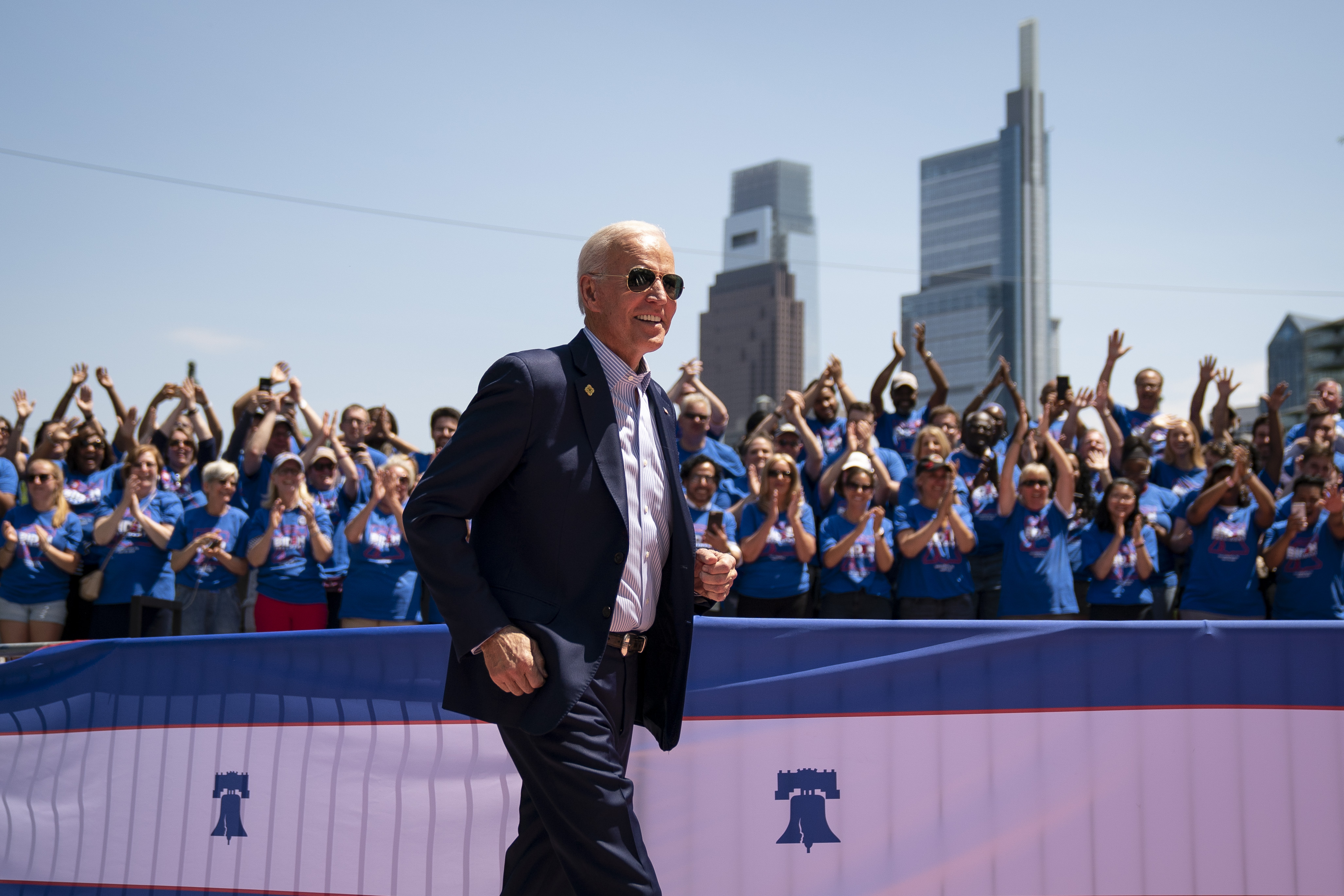 PHILADELPHIA, PA - MAY 18: Former U.S. Vice President and Democratic presidential candidate Joe Biden arrives for a campaign kickoff rally, May 18, 2019 in Philadelphia, Pennsylvania. Since Biden announced his candidacy in late April, he has taken the top spot in all polls of the sprawling Democratic primary field. Biden's rally on Saturday was his first large-scale campaign rally after doing smaller events in Iowa and New Hampshire in the past few weeks. (Photo by Drew Angerer/Getty Images)