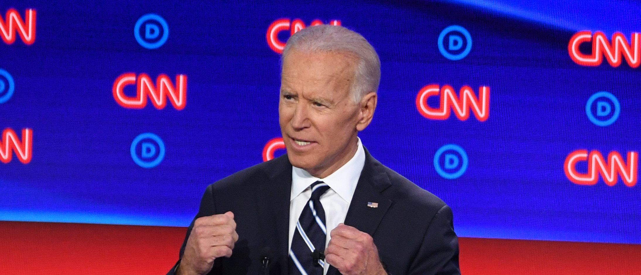 Democratic presidential hopeful Former Vice President Joe Biden speaks during the second round of the second Democratic primary debate of the 2020 presidential campaign season hosted by CNN at the Fox Theatre in Detroit, Michigan on July 31, 2019. (JIM WATSON/AFP via Getty Images)