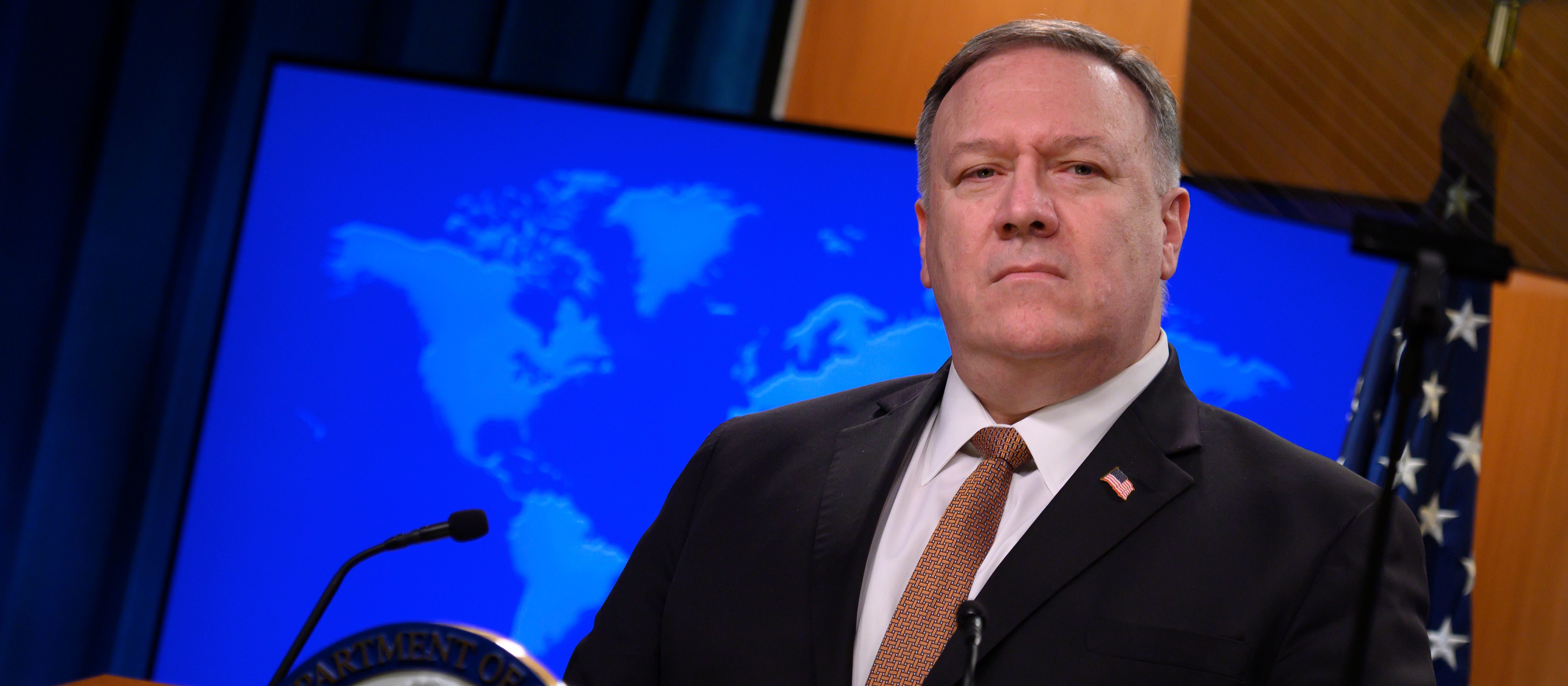 US Secretary of State Mike Pompeo speaks during a press conference at the State Department in Washington. (ANDREW CABALLERO-REYNOLDS / AFP) (Photo by ANDREW CABALLERO-REYNOLDS/AFP via Getty Images)