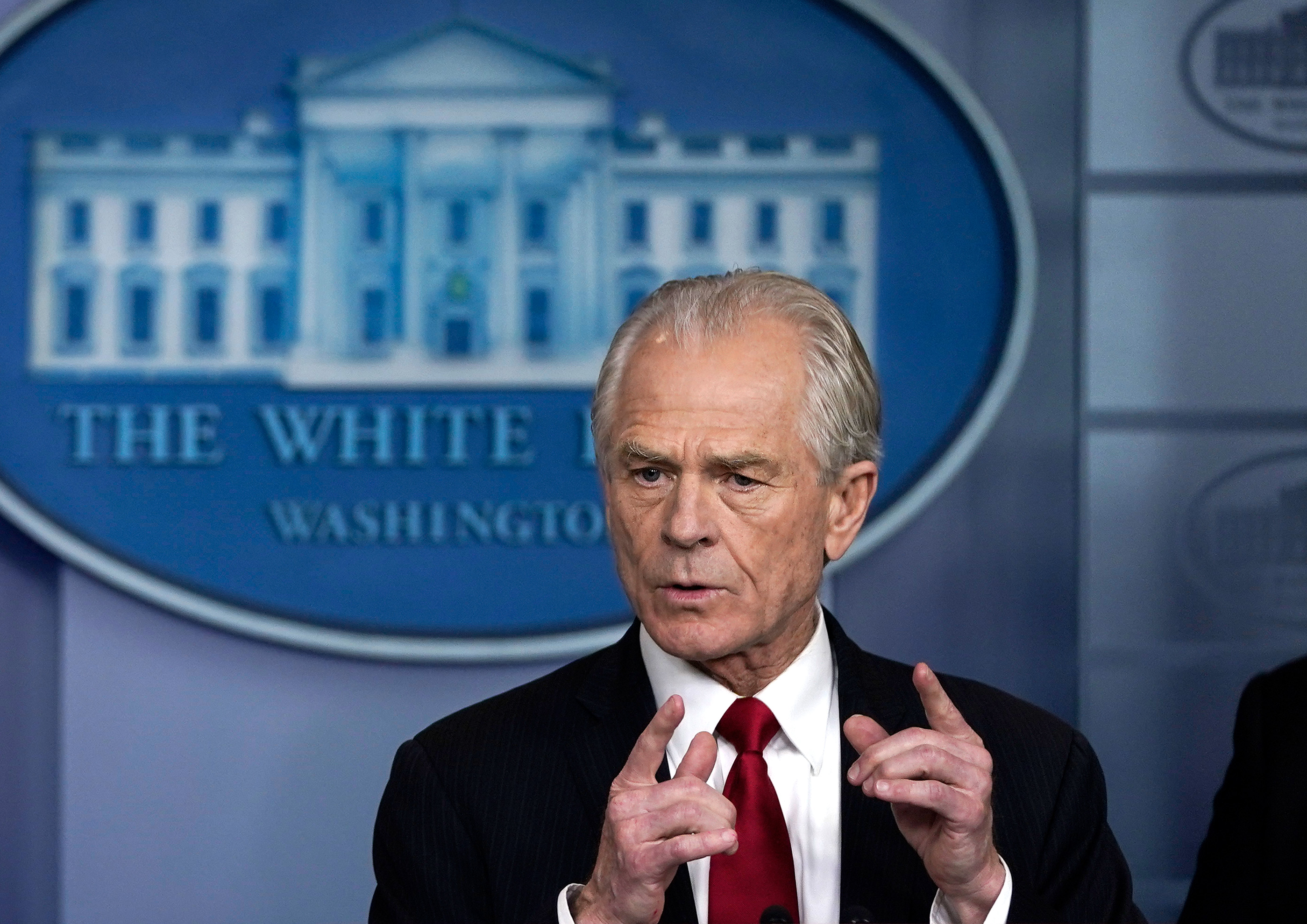 WASHINGTON, DC - MARCH 27: White House Trade and Manufacturing Policy Director Peter Navarro speaks during a briefing on the coronavirus pandemic in the press briefing room of the White House on March 27, 2020 in Washington, DC. President Trump signed the H.R. 748, the CARES Act on Friday afternoon. Earlier in the day, the U.S. House of Representatives approved the $2 trillion stimulus bill that lawmakers hope will battle the economic effects of the COVID-19 pandemic. (Photo by Drew Angerer/Getty Images)