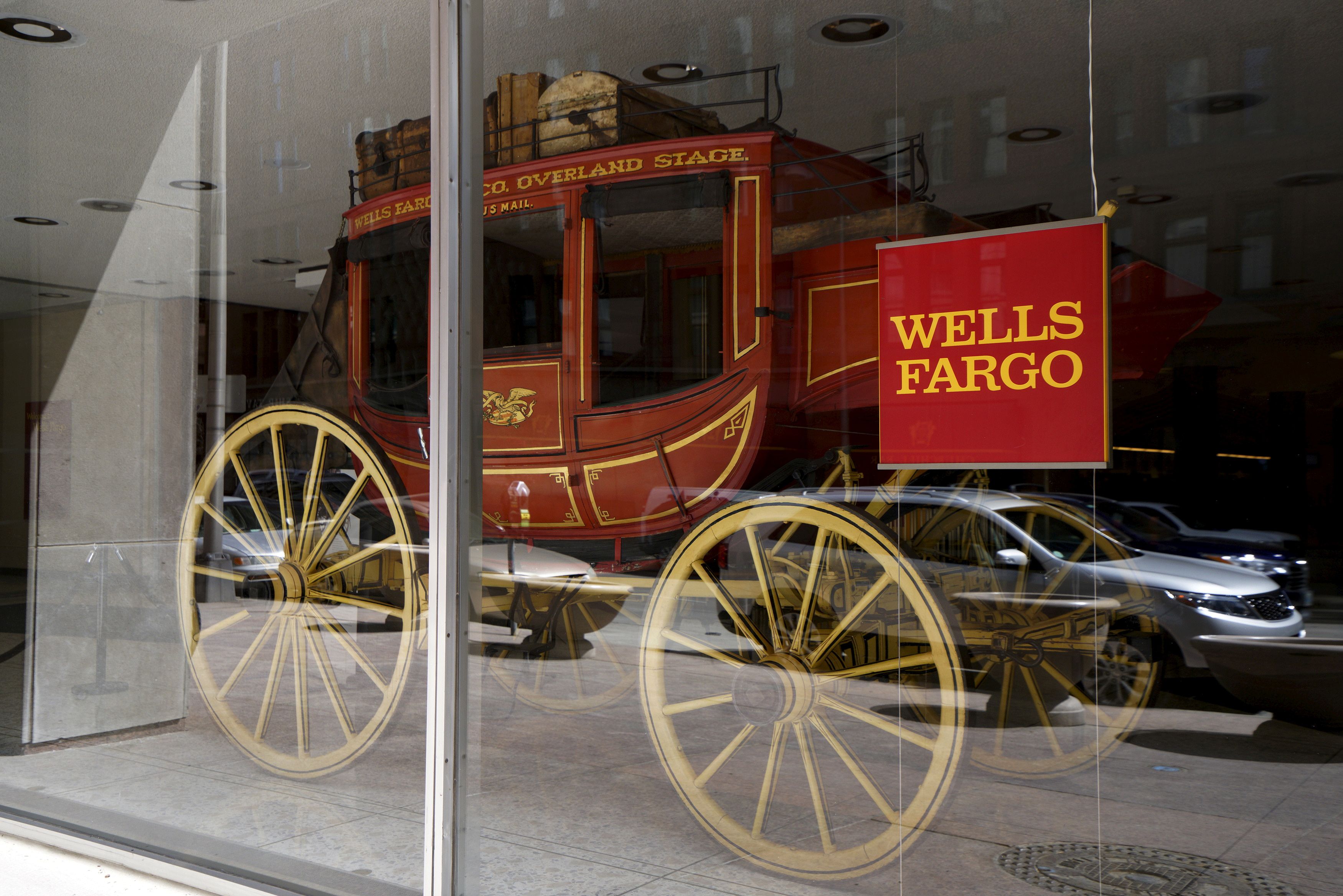FILE PHOTO: An 1860's era stagecoach is displayed at the Wells Fargo & Co. bank in downtown Denver