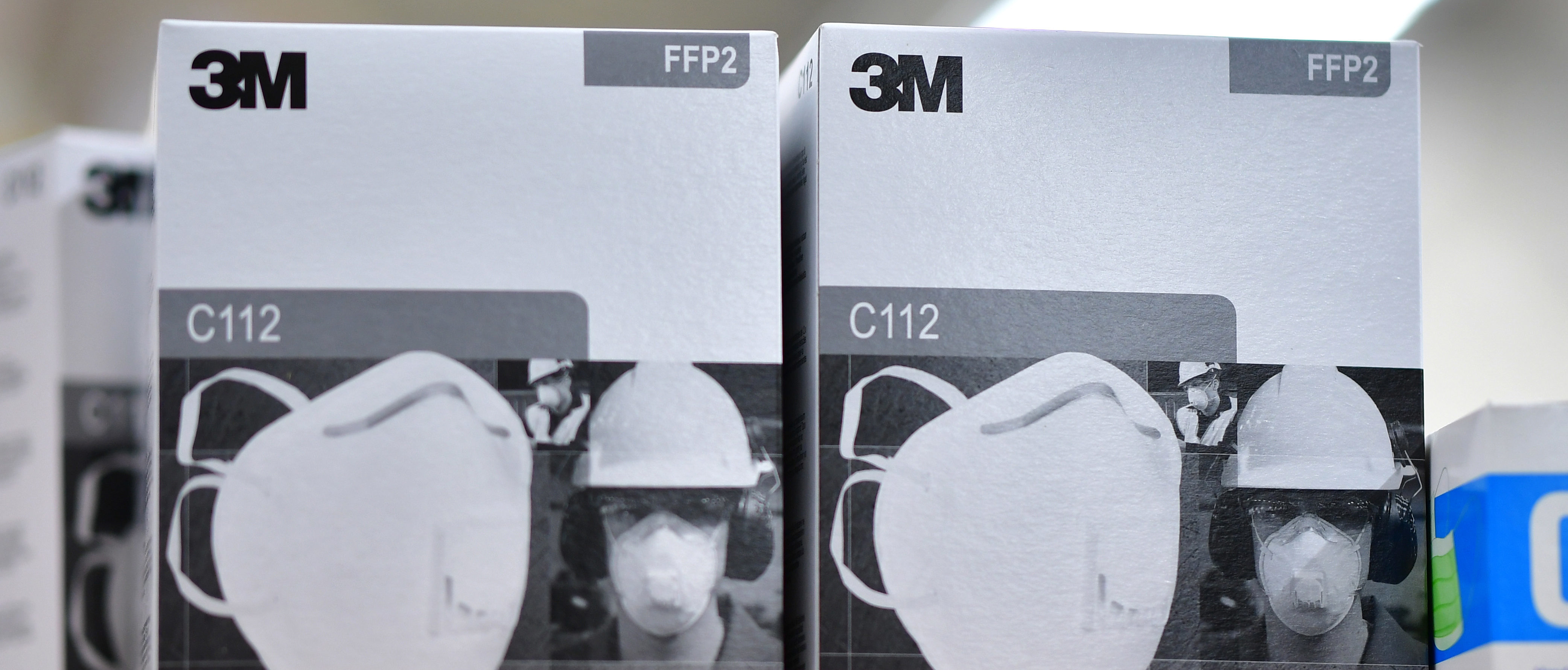 3M FFFP2 face masks stand on a table at a Bundeswehr medical warehouse as the coronavirus crisis continues on April 8, 2020 in Blankenburg, Germany. (Photo by Alexander Koerner/Getty Images)