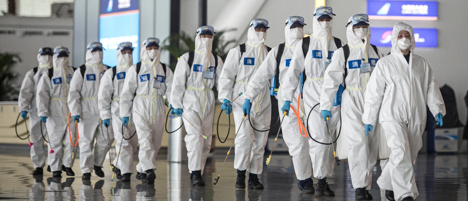 Firefighters prepare to conduct disinfection at the Wuhan Tianhe International Airport on April 3, 2020 in Wuhan, Hubei Province, China. Wuhan, the Chinese city hardest hit by the novel coronavirus outbreak, conducted a disinfection on the local airport as operations will soon resume on April 8 when the city lifts its travel restrictions. (Photo by Getty Images)