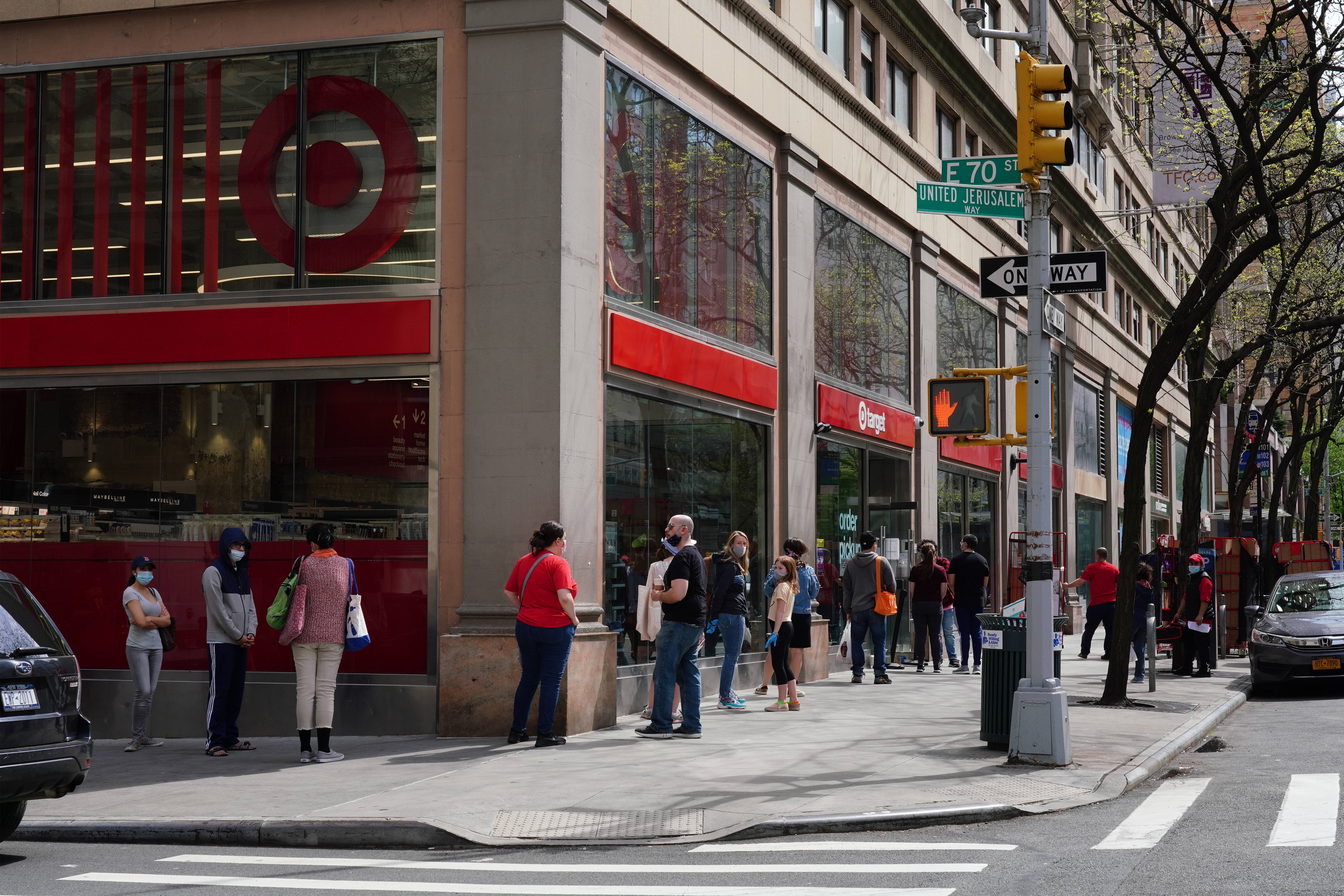 People line up to get into Target during the coronavirus pandemic on May 2, 2020 in New York City. COVID-19 has spread to most countries around the world, claiming over 244,000 lives with over 3.4 million infections reported. (Photo by Cindy Ord/Getty Images)
