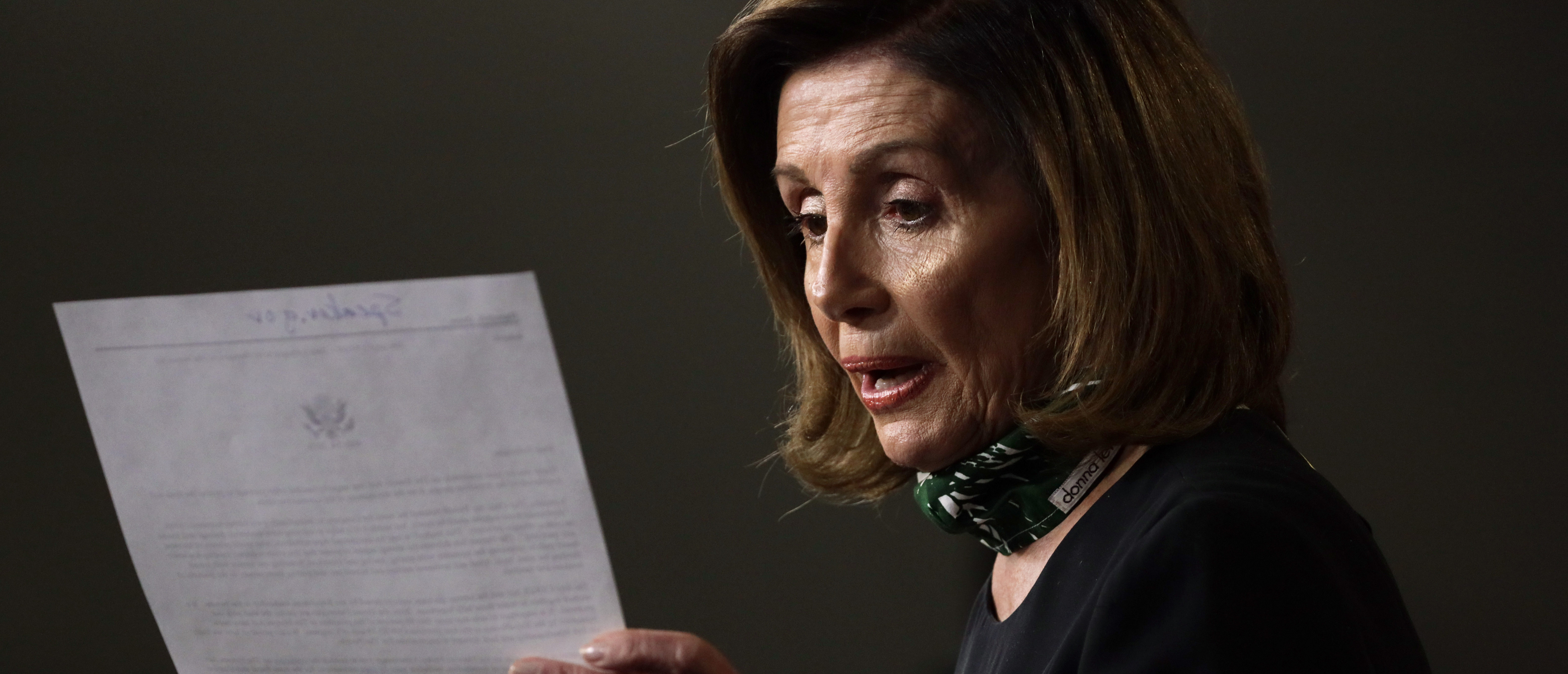 WASHINGTON, DC - MAY 14: U.S. Speaker of the House Rep. Nancy Pelosi (D-CA) reads from a note during a weekly news conference at the U.S. Capitol May 14, 2020 in Washington, DC. Speaker Pelosi held a weekly news conference to fill questions from members of the press. (Photo by Alex Wong/Getty Images)