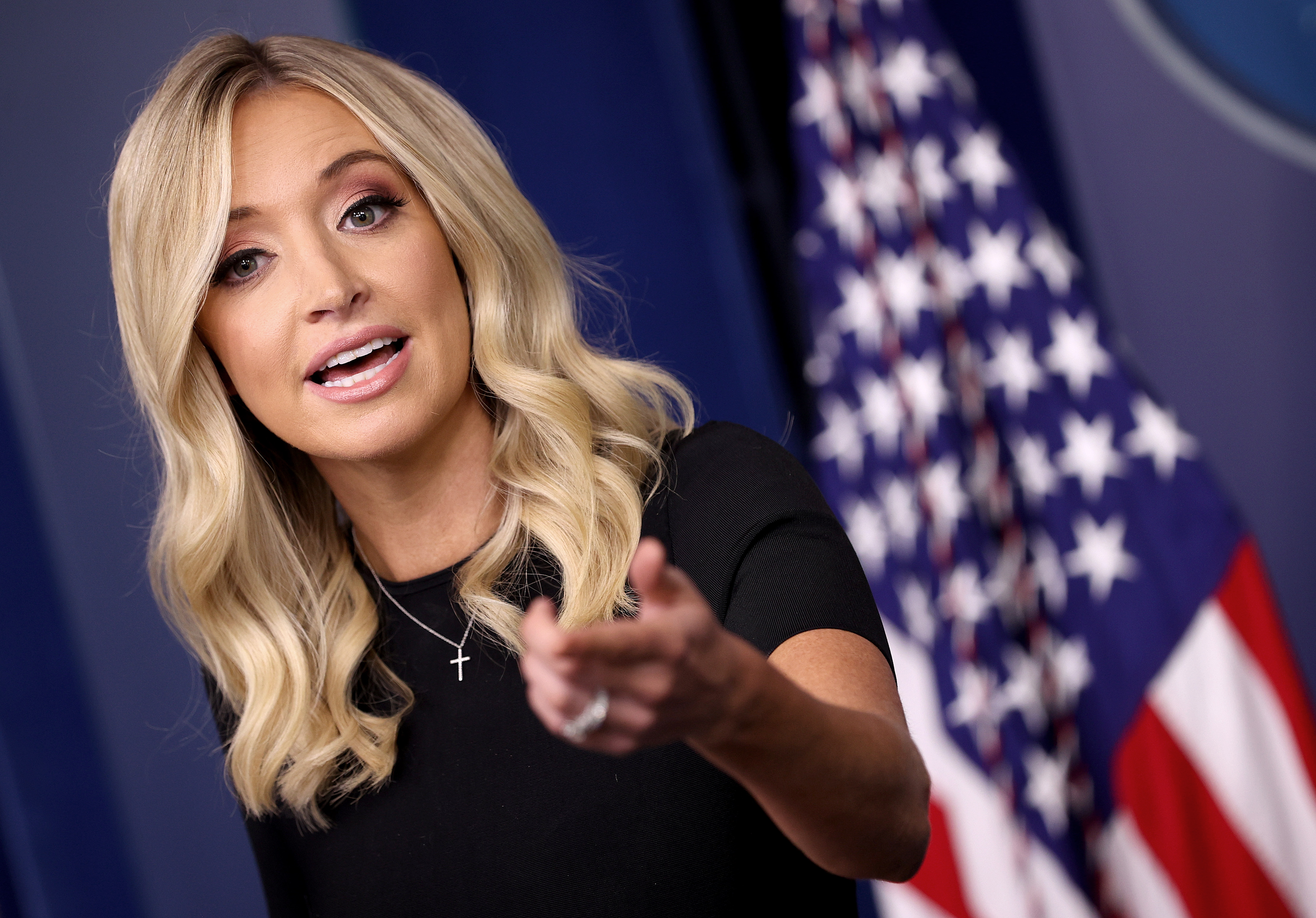 WASHINGTON, DC - MAY 26: White House press secretary Kayleigh McEnany answers questions during the daily briefing at the White House on May 26, 2020 in Washington, DC. McEnany answered a range of questions related primarily to the COVID-19 pandemic. (Photo by Win McNamee/Getty Images)