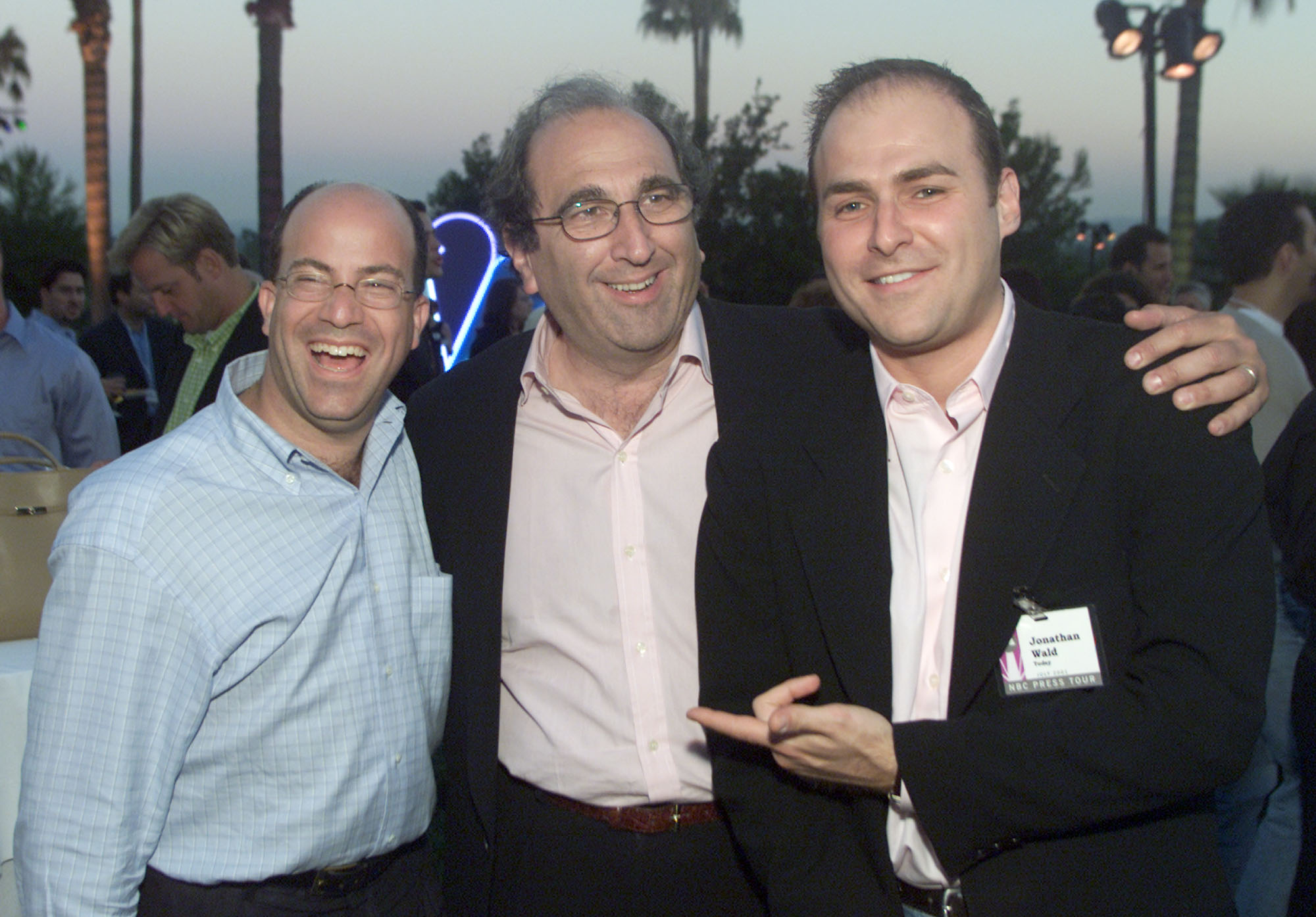 NBC pres. Jeff Zucker, Chairman and COO Andy Lack and 'Today' producer Jonathan Wald at NBC's Party for the Television Critics Association at the Ritz-Carlton Hotel in Pasadena, Ca. 7/20/01. (Kevin Winter/Getty Images)