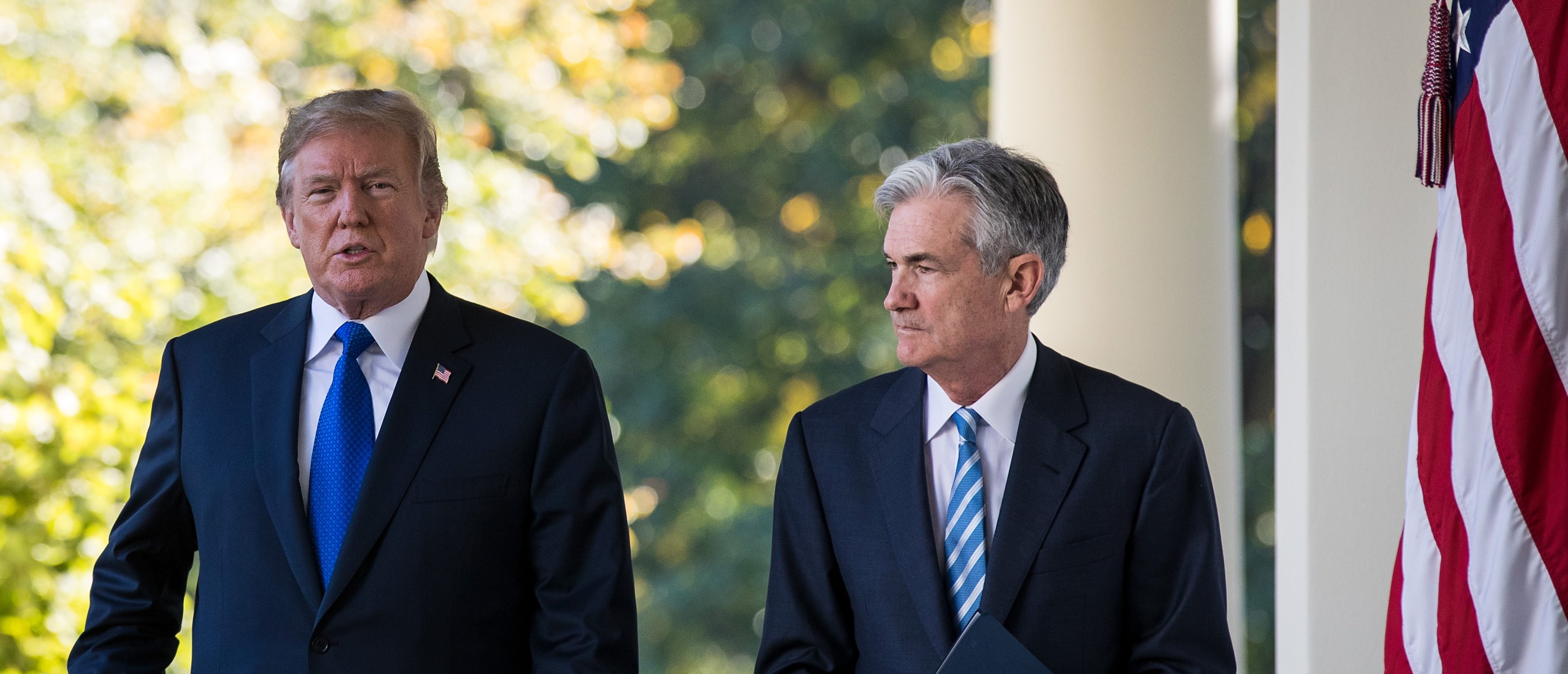 WASHINGTON, DC - NOVEMBER 02: (L to R) U.S. President Donald Trump walks with his nominee for the chairman of the Federal Reserve Jerome Powell on their way to a press event in the Rose Garden at the White House, November 2, 2017 in Washington, DC. Current Federal Reserve chair Janet Yellen's term expires in February. (Photo by Drew Angerer/Getty Images)