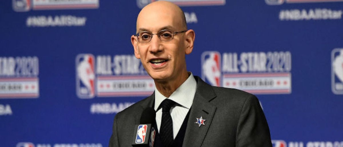 CHICAGO, ILLINOIS - FEBRUARY 15: NBA Commissioner Adam Silver speaks to the media during a press conference at the United Center on February 15, 2020 in Chicago, Illinois. (Photo by Stacy Revere/Getty Images)