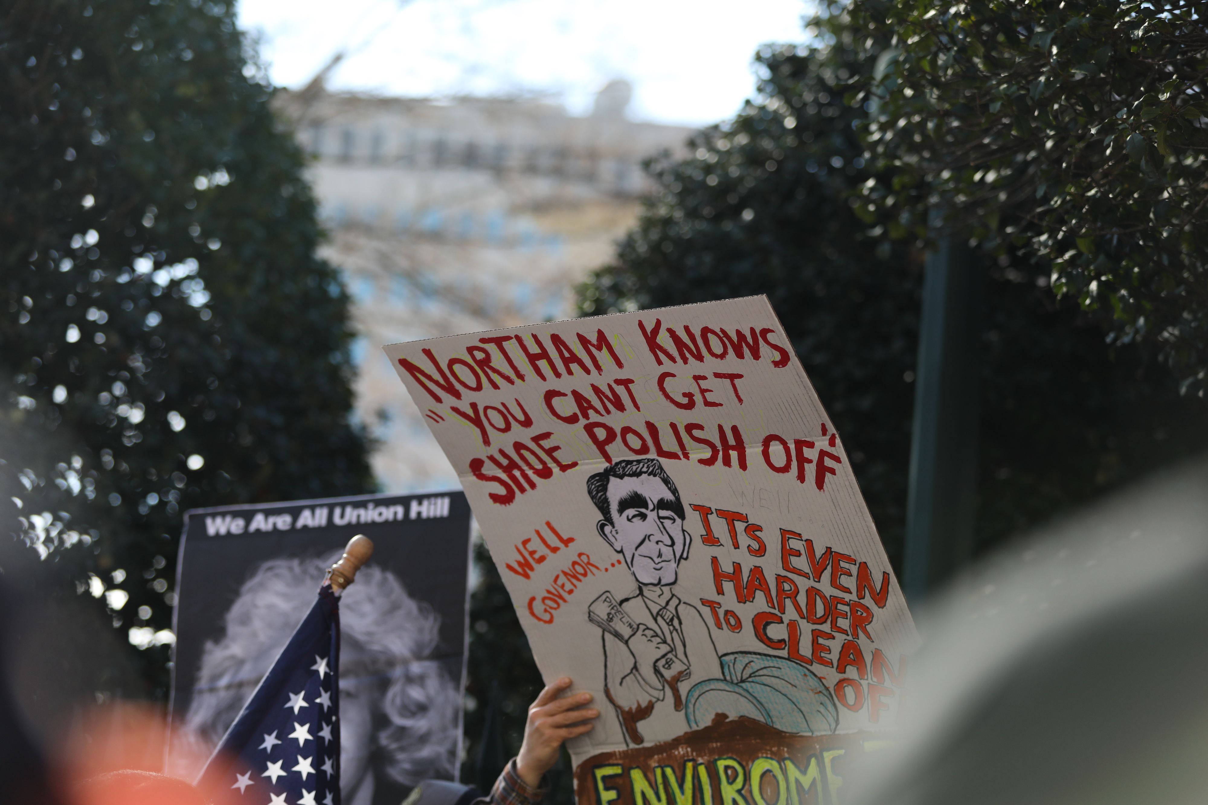 Protestors rally against Virginia Governor Ralph Northam outside of the governors mansion in downtown Richmond, Virginia on February 4, 2019. (LOGAN CYRUS/AFP via Getty Images)