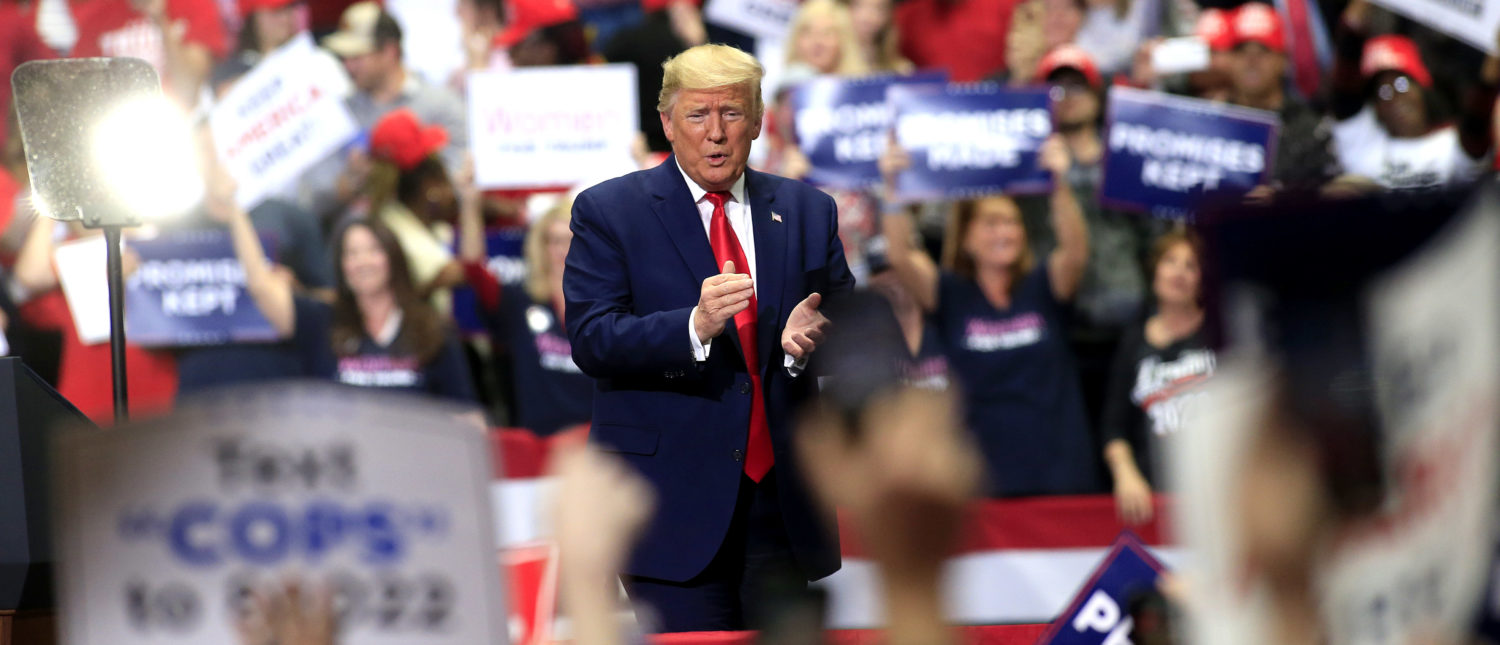 CHARLOTTE, NC - MARCH 2: U.S. President Donald Trump speaks to supporters during a rally on March 2, 2020 in Charlotte, North Carolina. Trump was campaigning ahead of Super Tuesday. (Photo by Brian Blanco/Getty Images)