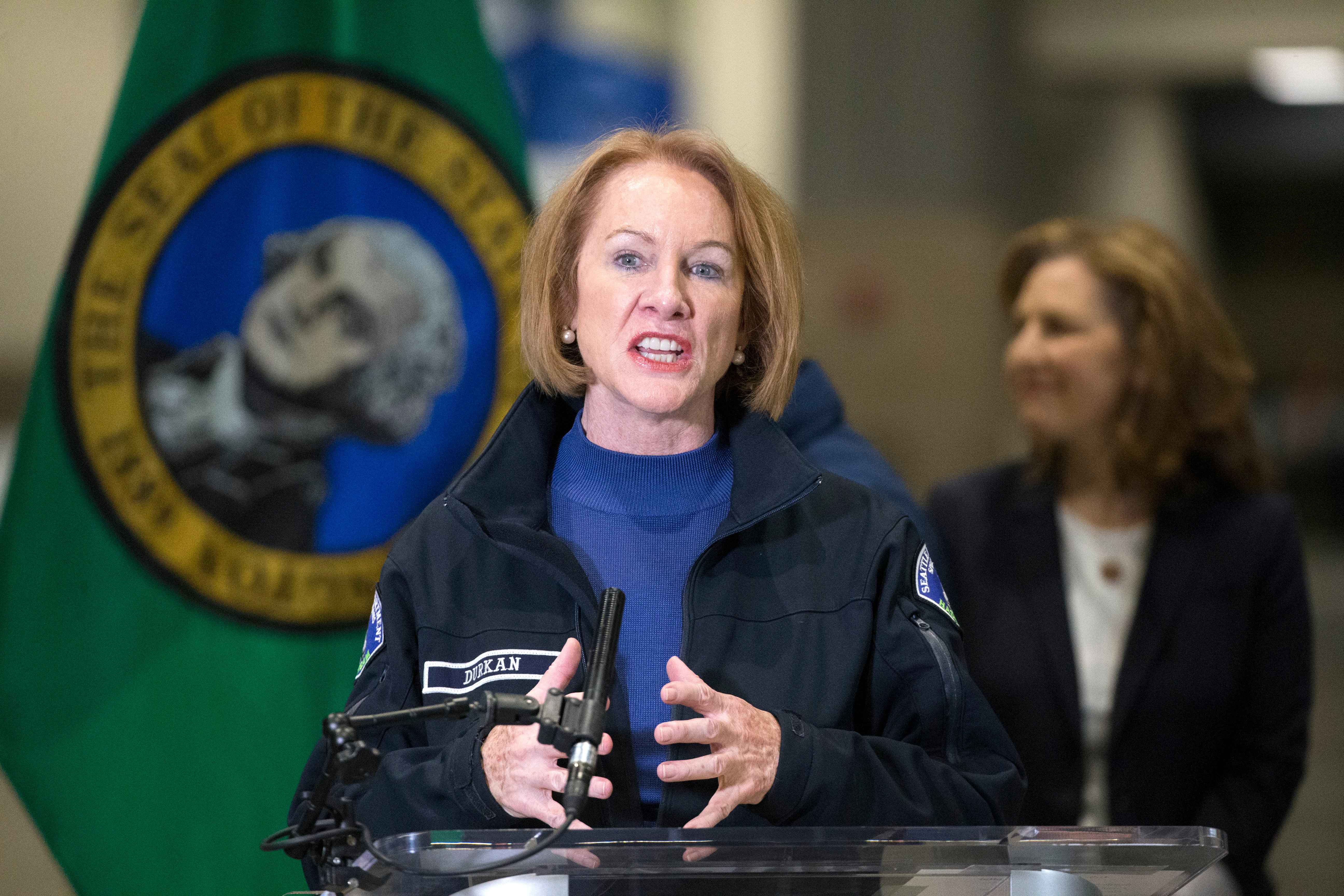 SEATTLE, WA - MARCH 28: Mayor Jenny Durkan at Army Field Hospital In Seattle (Photo by Karen Ducey/Getty Images)
