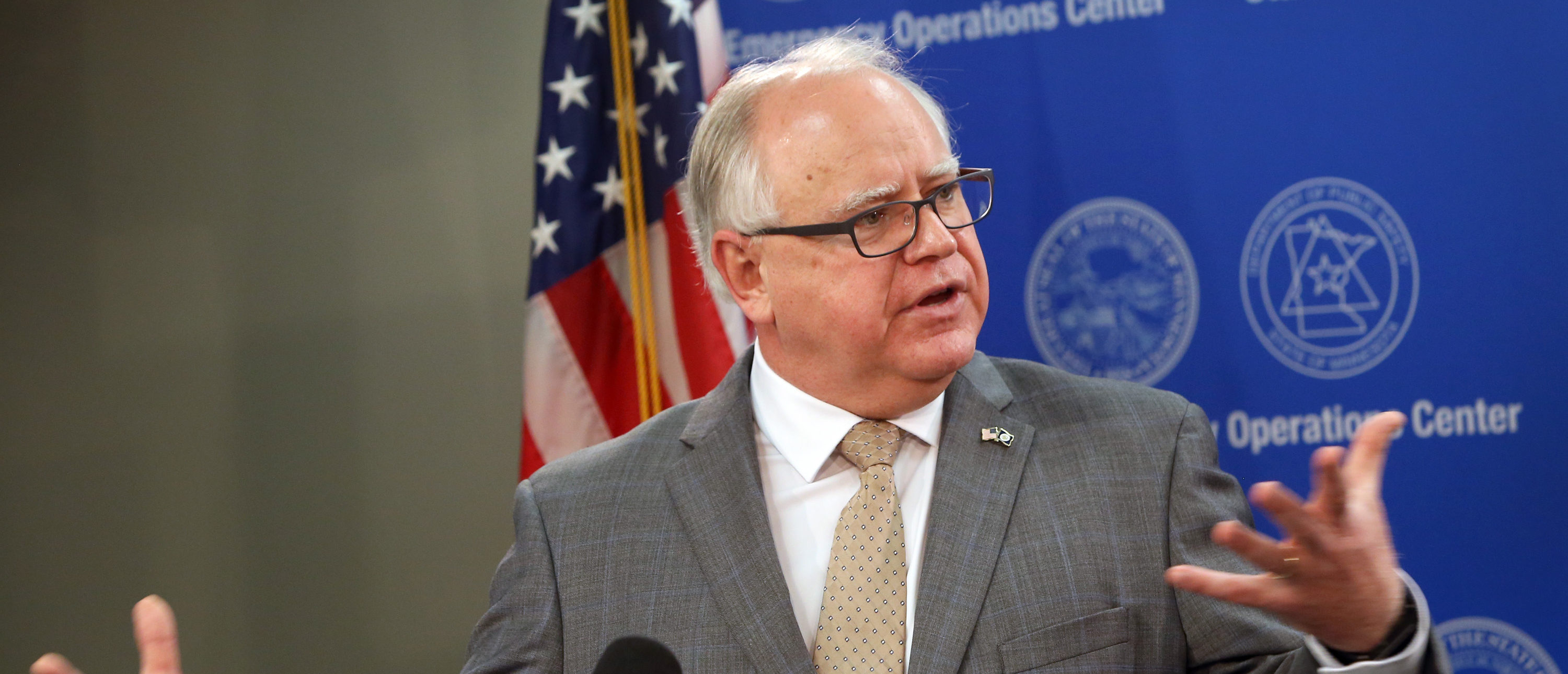 ST PAUL, MINNESOTA - JUNE 03: Minnesota Governor Tim Walz speaks to the press on June 3, 2020 in St. Paul, Minnesota. Earlier today the state's Attorney General Keith Ellison announced that charges of aiding and abetting second-degree murder and aiding and abetting second-degree manslaughter had been filed against former Minneapolis police officers Thomas Lane, J. Alexander Kueng, and Tou Thao in the death of George Floyd. Ellison also announced that charges against former officer Derek Chauvin were upgraded to second-degree murder. On May 25, Chauvin kneeled on Floyd's neck for nine minutes while detaining him on suspicion of trying to pass a counterfeit $20 bill. Floyd went unconscious and died at the scene. The other officer were part of the responding team. (Photo by Scott Olson/Getty Images)