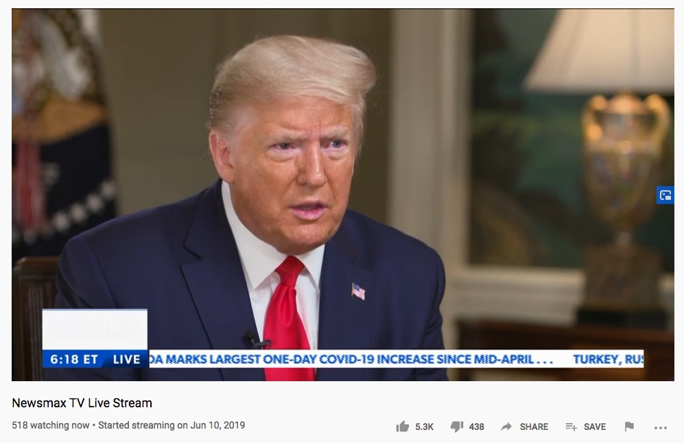 President Trump delivers an interview on Newsmax to 518 viewers. (Screenshot/YouTube/Newsmax TV)