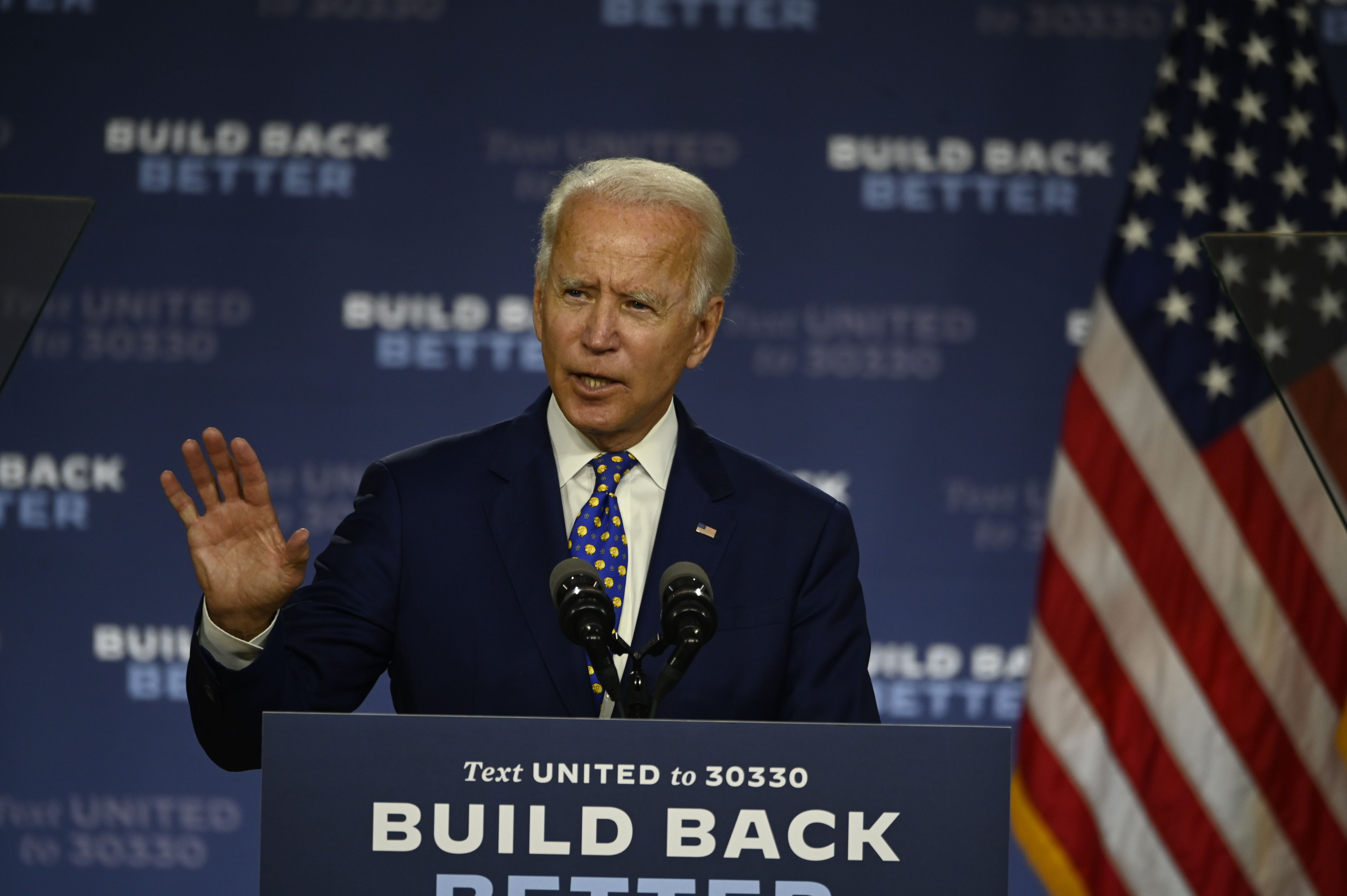US Democratic presidential candidate and former Vice President Joe Biden speaks during a campaign event at the William "Hicks" Anderson Community Center in Wilmington, Delaware on July 28, 2020. (Photo by ANDREW CABALLERO-REYNOLDS/AFP via Getty Images)