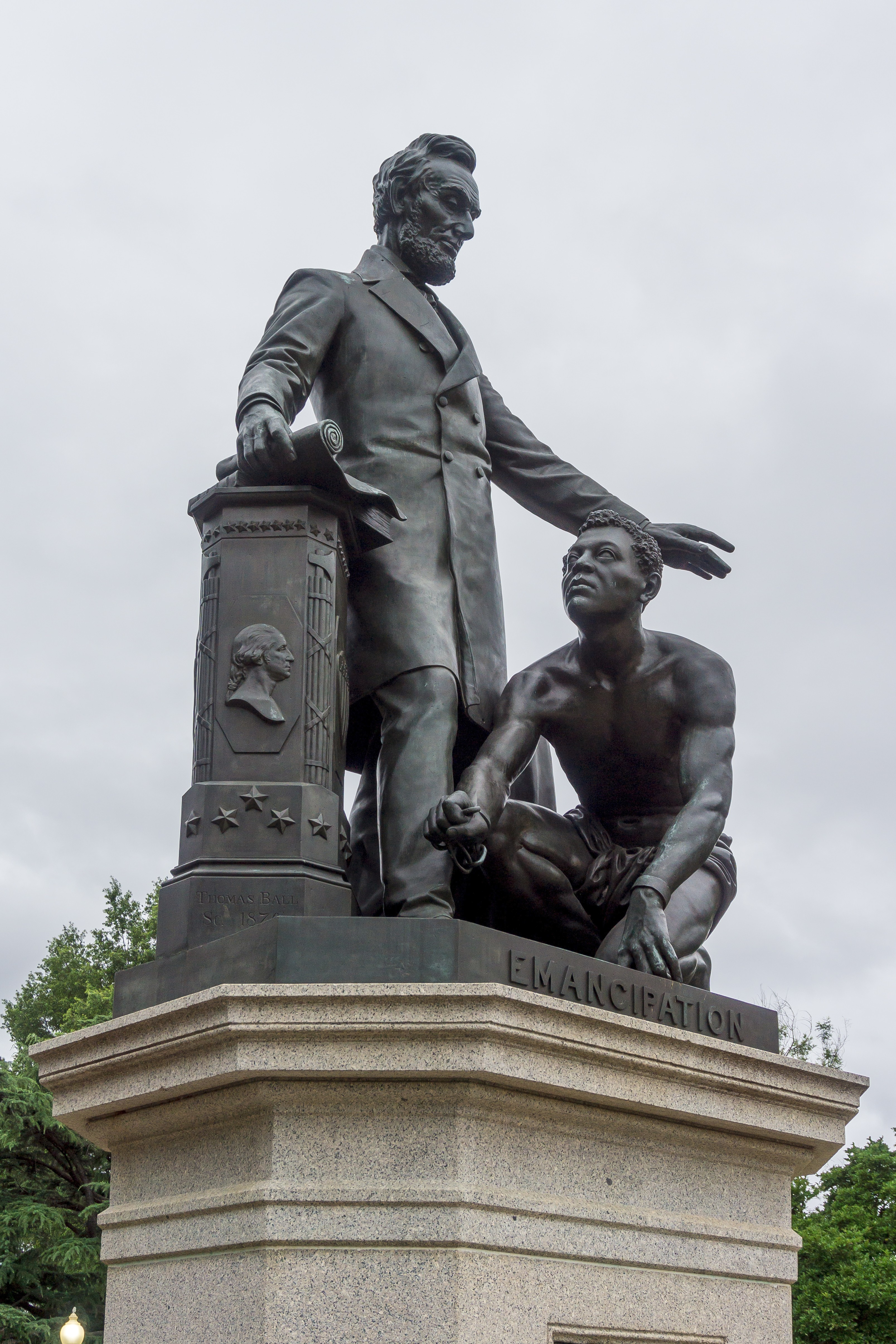 Washington, DC / USA - June 17, 2020: A statue of President Lincoln standing over a freed black slave is the latest statue that is the subject of community action to remove it.