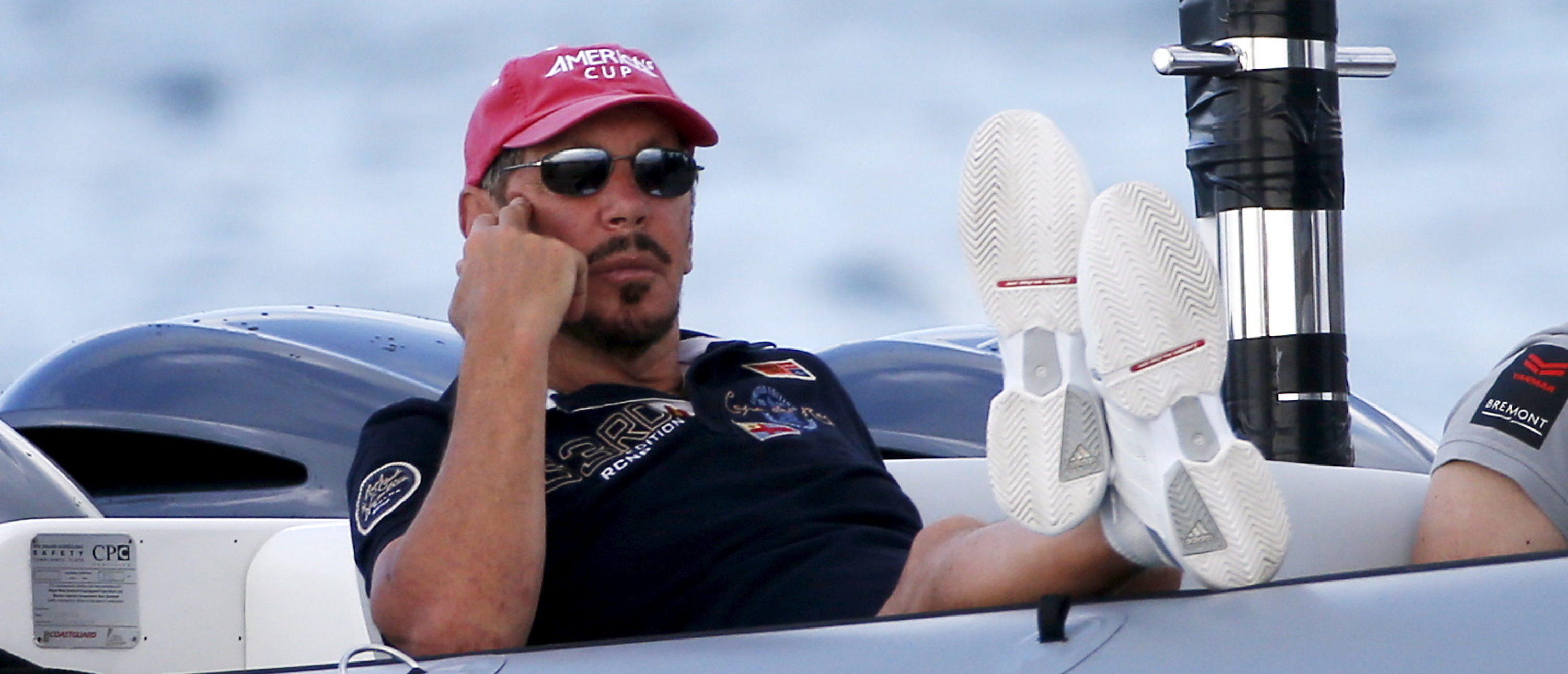 Larry Ellison, founder and former CEO of Oracle Inc. watches a training race from a motor boat ahead of the America's Cup World Series sailing competition on the Great Sound in Hamilton, Bermuda, October 16, 2015. REUTERS/Mike Segar