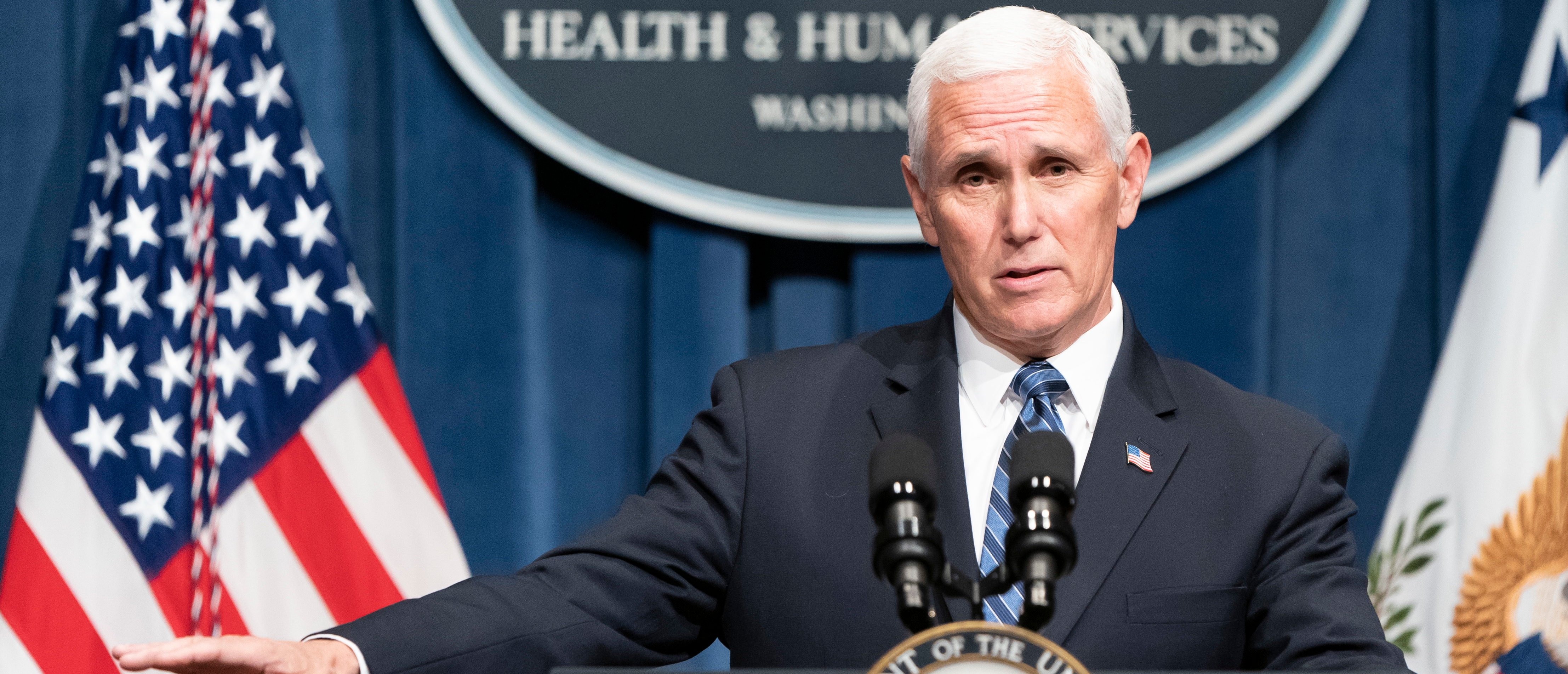 WASHINGTON, DC - JUNE 26: Vice President Mike Pence speaks after leading a White House Coronavirus Task Force briefing at the Department of Health and Human Services on June 26, 2020 in Washington, DC. Cases of coronavirus disease (COVID-19) are rising in southern and western states forcing businesses to remain closed. (Photo by Joshua Roberts/Getty Images)