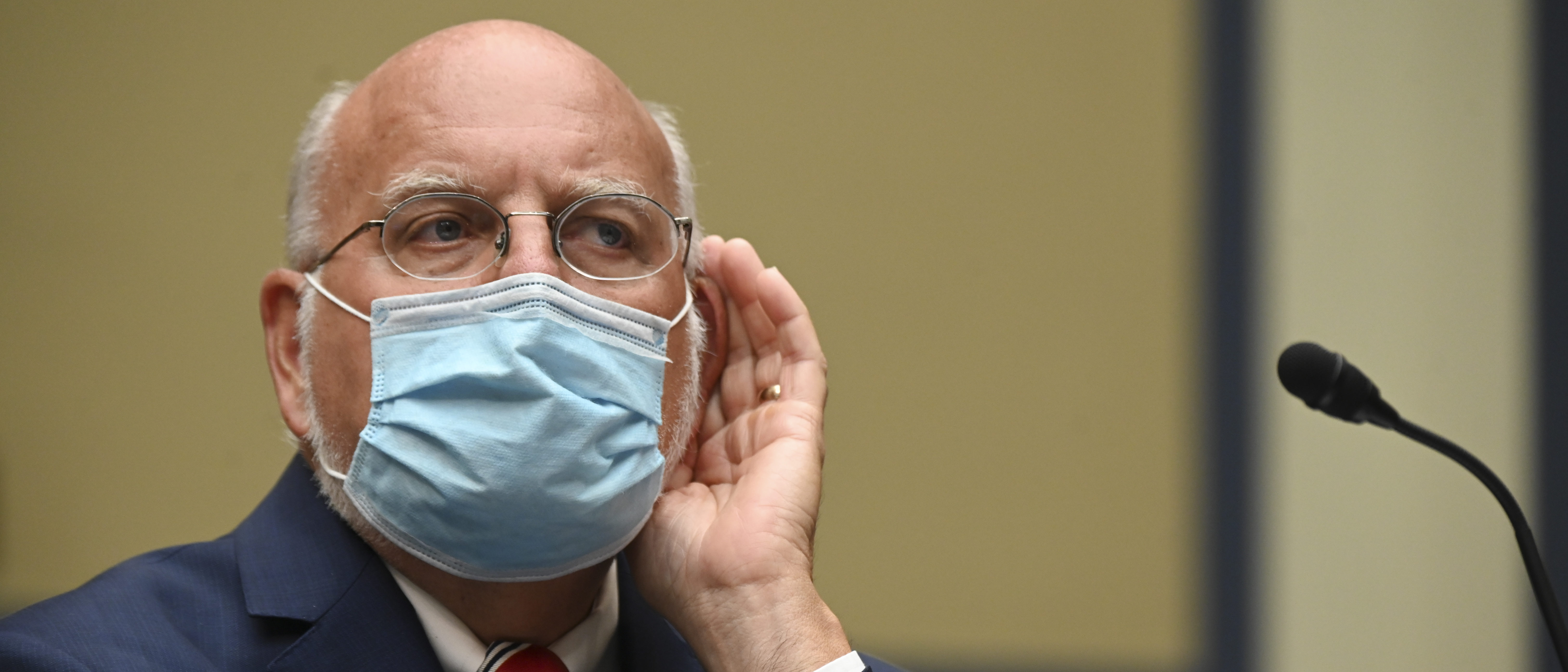 WASHINGTON, DC - JULY 31: Robert Redfield, director of the Centers for Disease Control and Prevention (CDC), wears a protective mask during a House Select Subcommittee on the Coronavirus Crisis hearing on July 31, 2020 in Washington, DC. Trump administration officials are set to defend the federal government's response to the coronavirus crisis at the hearing hosted by a House panel calling for a national plan to contain the virus. (Photo by Erin Scott-Pool/Getty Images)