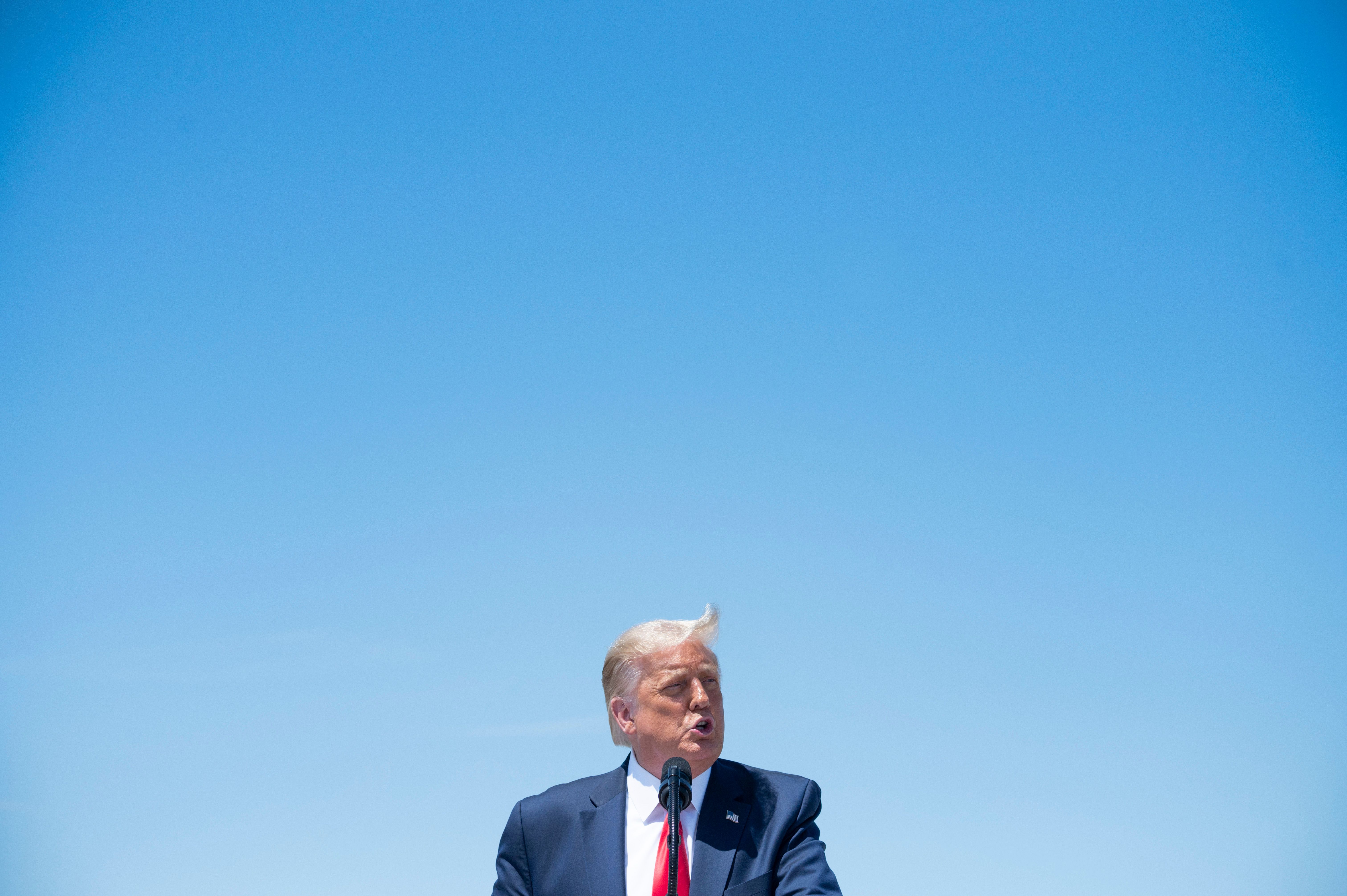 US President Donald Trump speaks on economic prosperity, at Burke Lakefront Airport in Cleveland, Ohio, on August 6, 2020. (Photo by JIM WATSON/AFP via Getty Images)