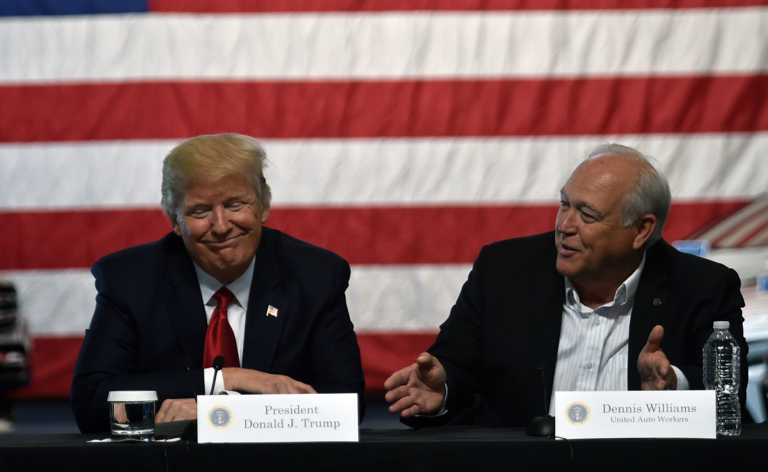 Former UAW president Dennis Williams speaks at a roundtable with President Donald Trump in 2017. (Nicholas Kamm/AFP via Getty Images)