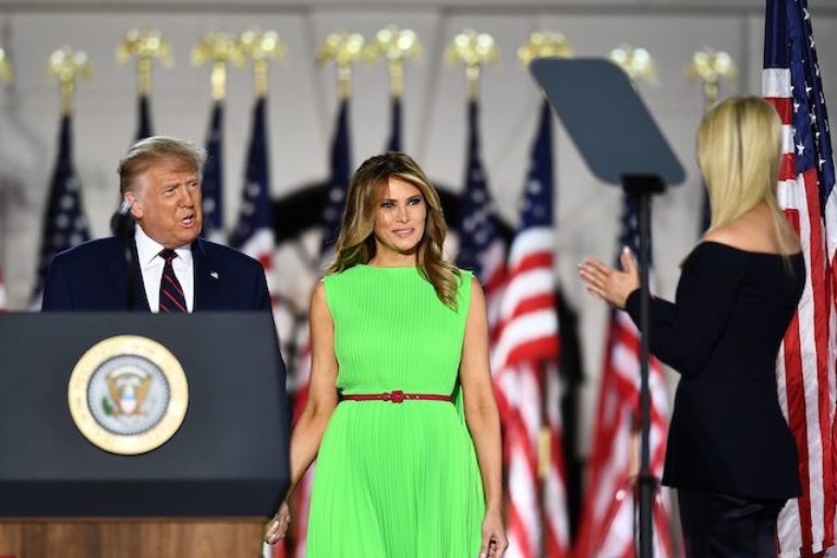Melania Steals Show In Jaw-Dropping Lime Green Cape Dress On Final ...