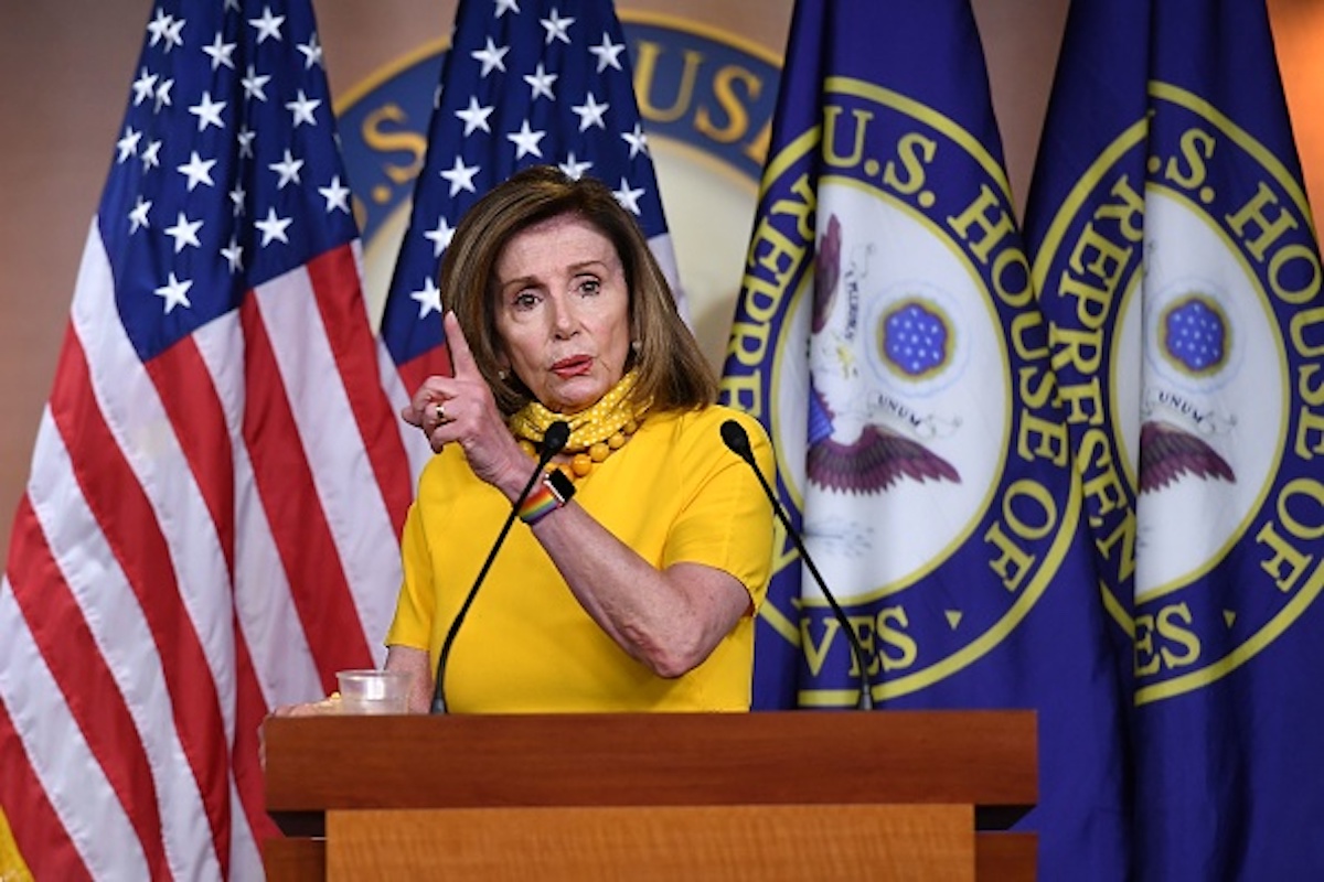 US Speaker of the House, Nancy Pelosi, Democrat of California, holds her weekly press briefing on Capitol Hill in Washington, DC, on June 11, 2020. (Photo by MANDEL NGAN / AFP) (Photo by MANDEL NGAN/AFP via Getty Images)