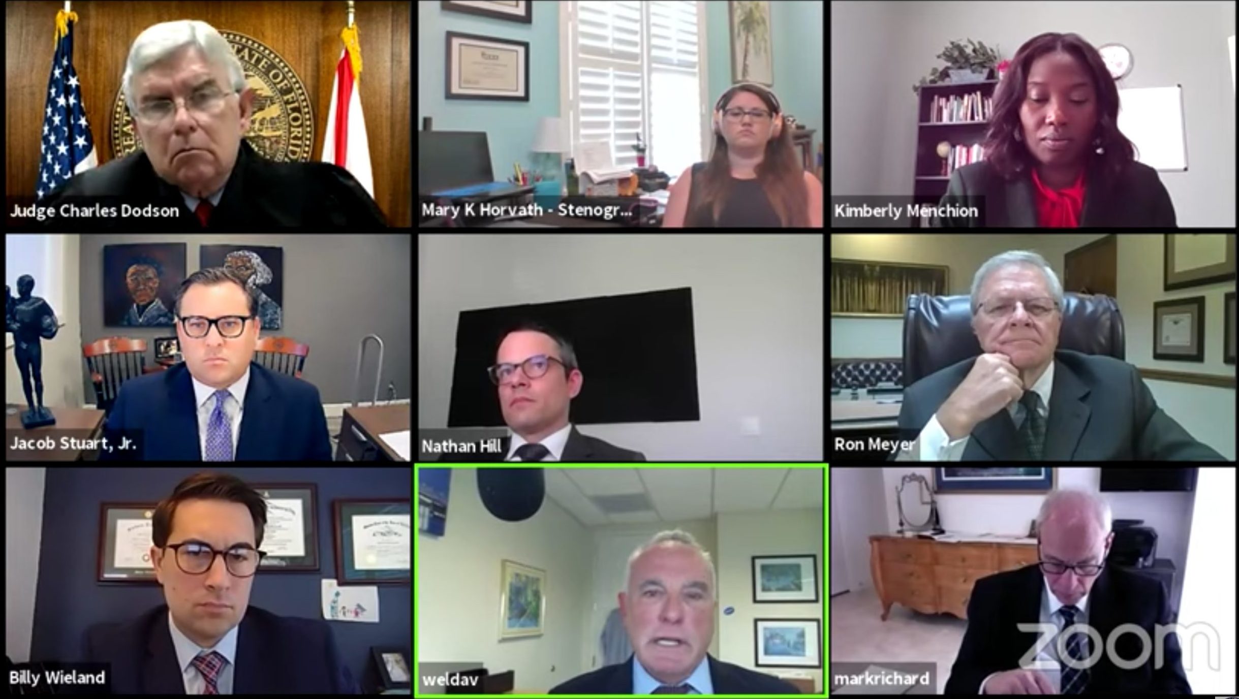 Judge Charles Dodson of the 2nd Judicial Circuit of Florida presides over a virtual hearing in Florida Education Association v. Ron DeSantis on Friday, Aug. 21. (2nd Judicial Circuit of Florida/Video screenshot/YouTube)