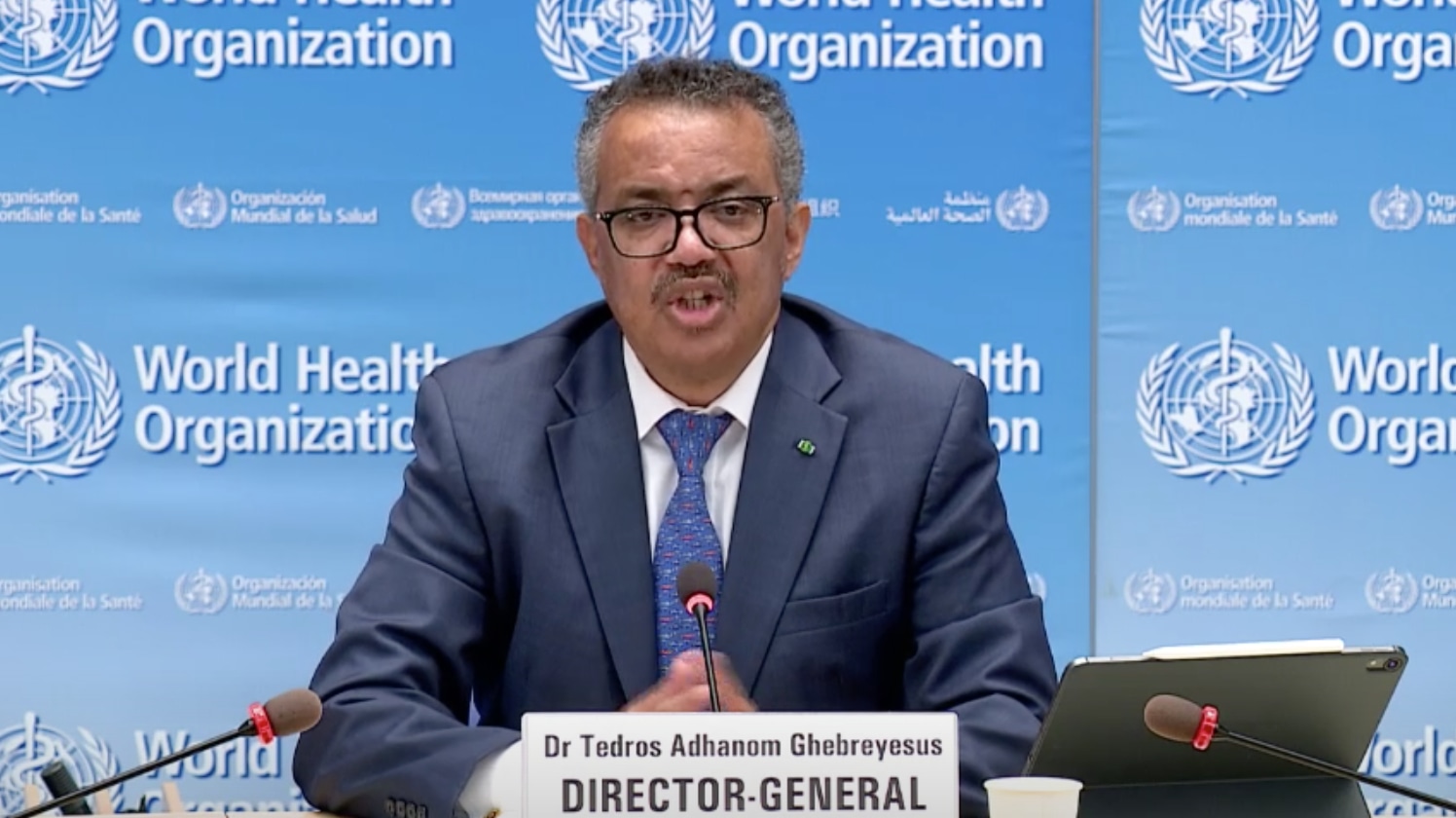WHO Director-General Tedros Adhanom Ghebreyesus speaks at a press conference Monday, August 3, 2020 in Geneva, Switzerland. (WHO/Screenshot)
