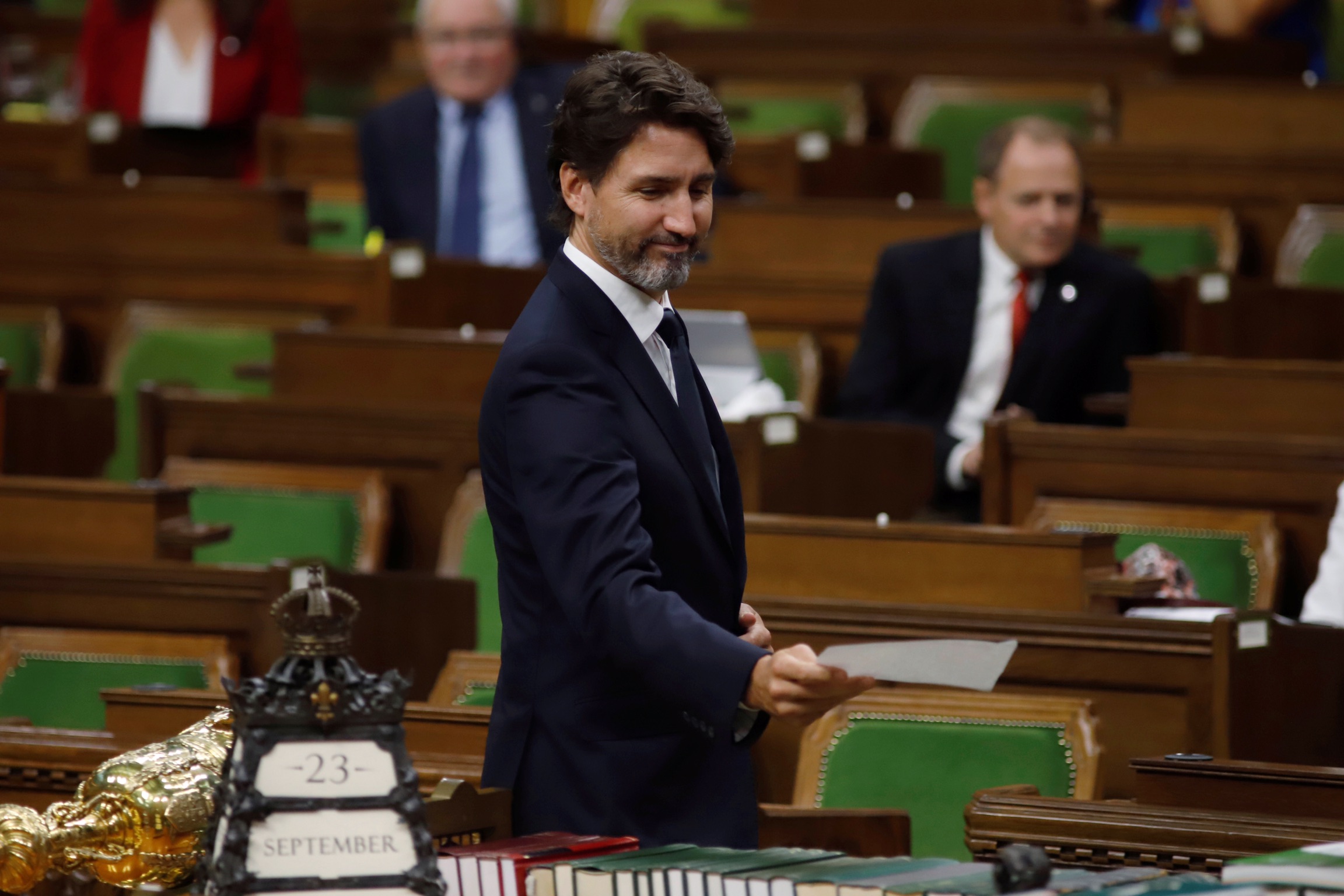 Canada's Prime Minister Justin Trudeau officially tables the Throne Speech in the House of Commons as parliament resumes in Ottawa, Ontario, Canada September 23, 2020. REUTERS/Patrick Doyle
