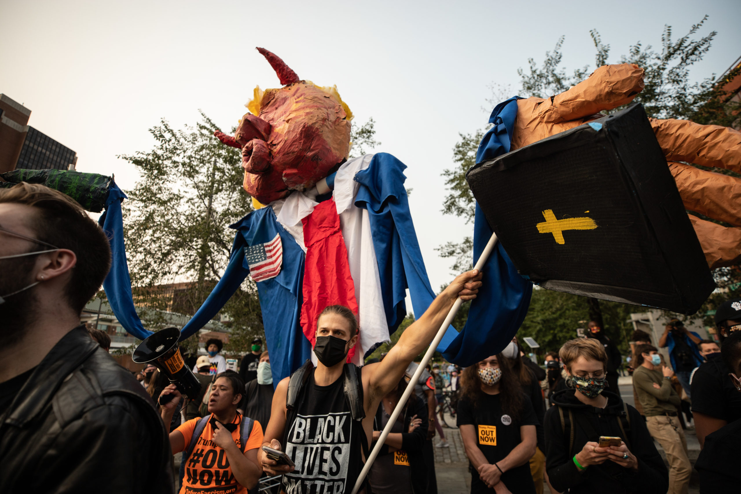 A protester carried a large puppet-like make of President Donald Trump in Philadelphia, Pennsylvania on Sept. 15, 2020. (Photo: Kaylee Greenlee / DCNF)