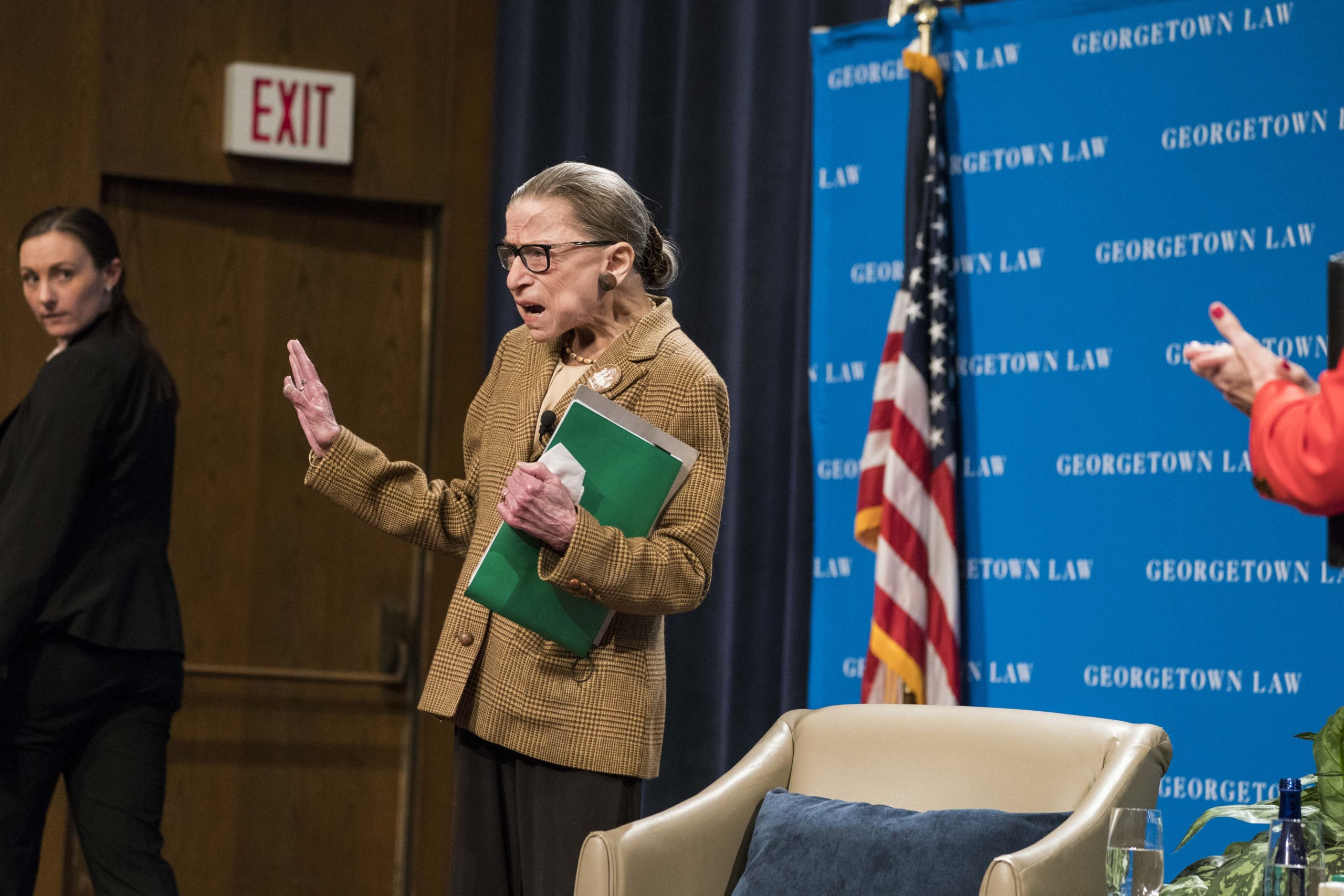 WASHINGTON, DC - FEBRUARY 10: U.S. Supreme Court Justice Ruth Bader Ginsburg takes the stage for a discussion at the Georgetown University Law Center on February 10, 2020 in Washington, DC. Justice Ginsburg and U.S. Appeals Court Judge McKeown discussed the 19th Amendment which guaranteed women the right to vote which was passed 100 years ago. (Photo by Sarah Silbiger/Getty Images)