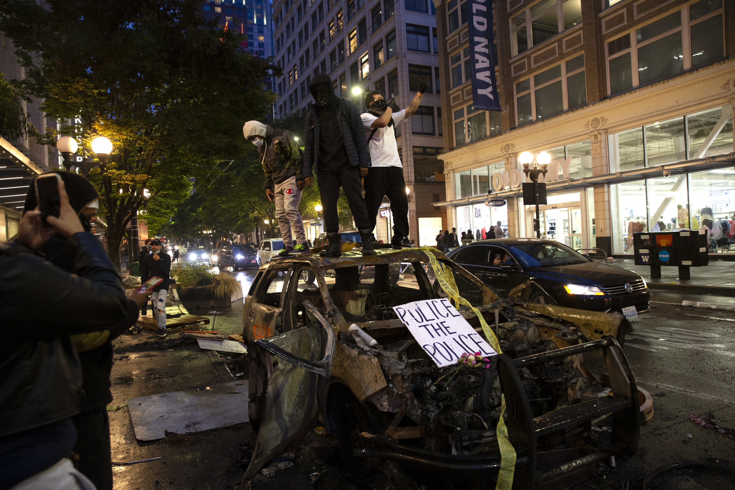 SEATTLE, WA - MAY 30: Protesters riot in the streets following a peaceful rally expressing outrage over the death of George Floyd on May 30, 2020 in Seattle, Washington. Protests have erupted nationwide after Floyd died while in the custody of police in Minneapolis. (Karen Ducey/Getty Images)