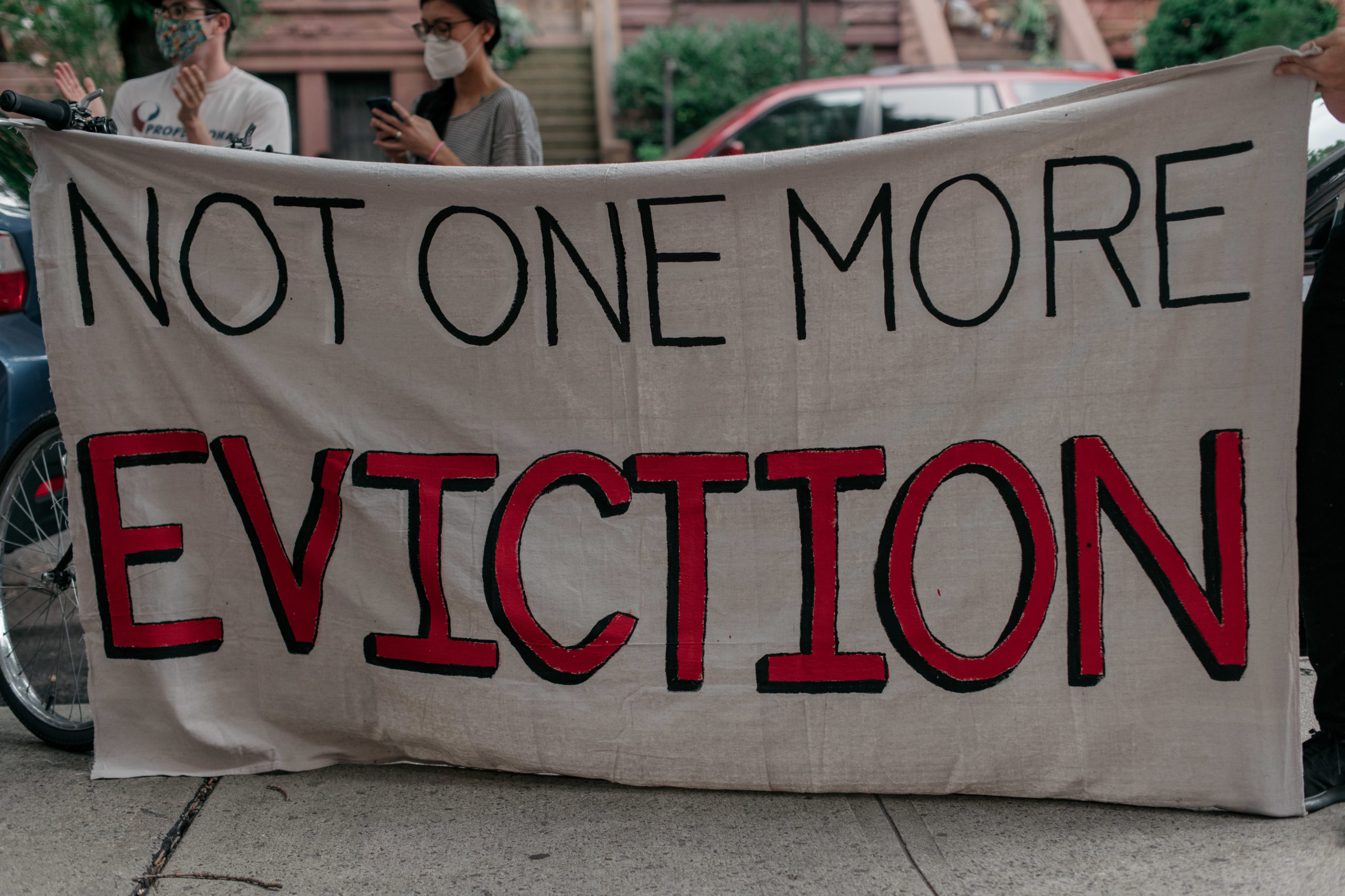 Housing activists gather to call for cancellation of rent in the Crown Heights neighborhood on July 31, 2020 in Brooklyn, New York. (Scott Heins/Getty Images)