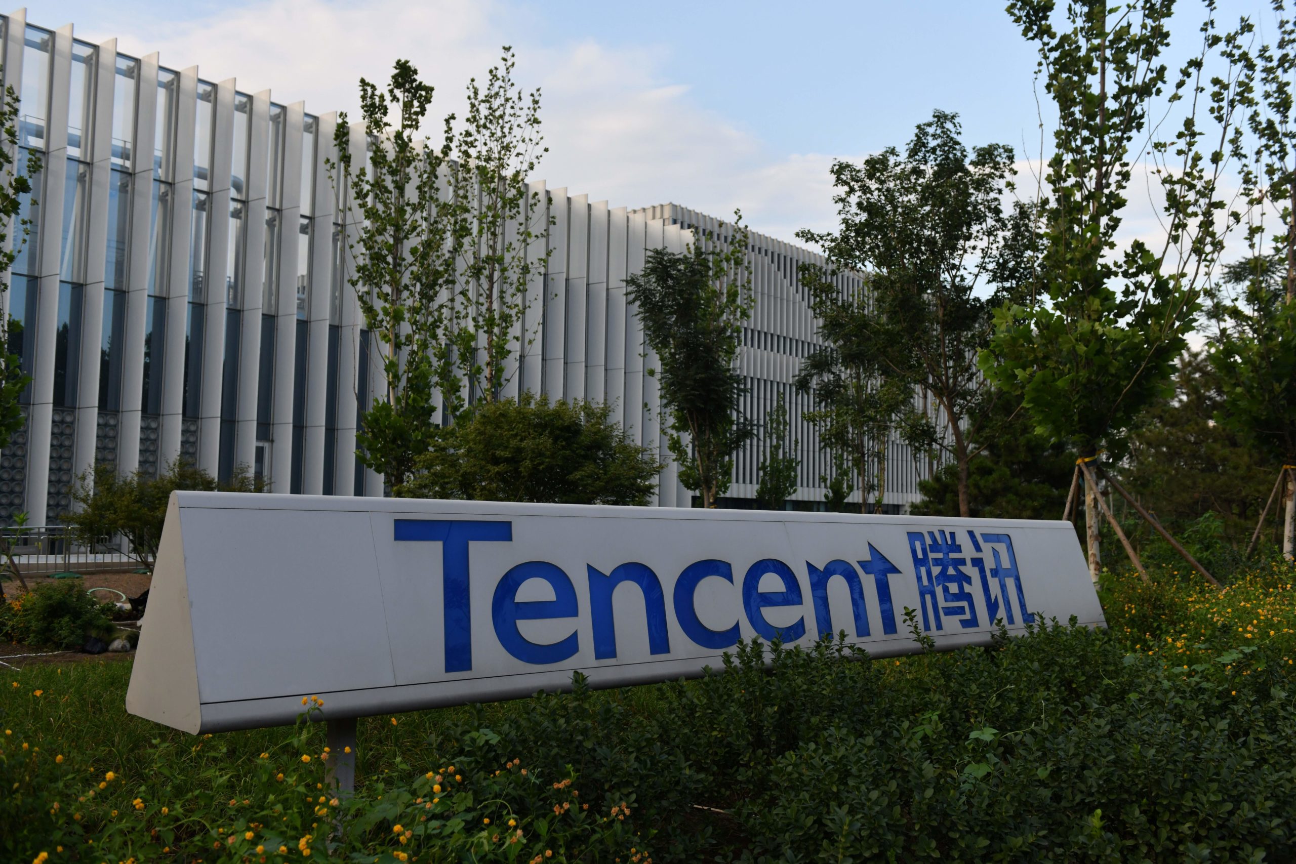The headquarters of Tencent, the parent company of Chinese social media company WeChat, are seen in Beijing on August 7, 2020. (Greg Baker/AFP via Getty Images)
