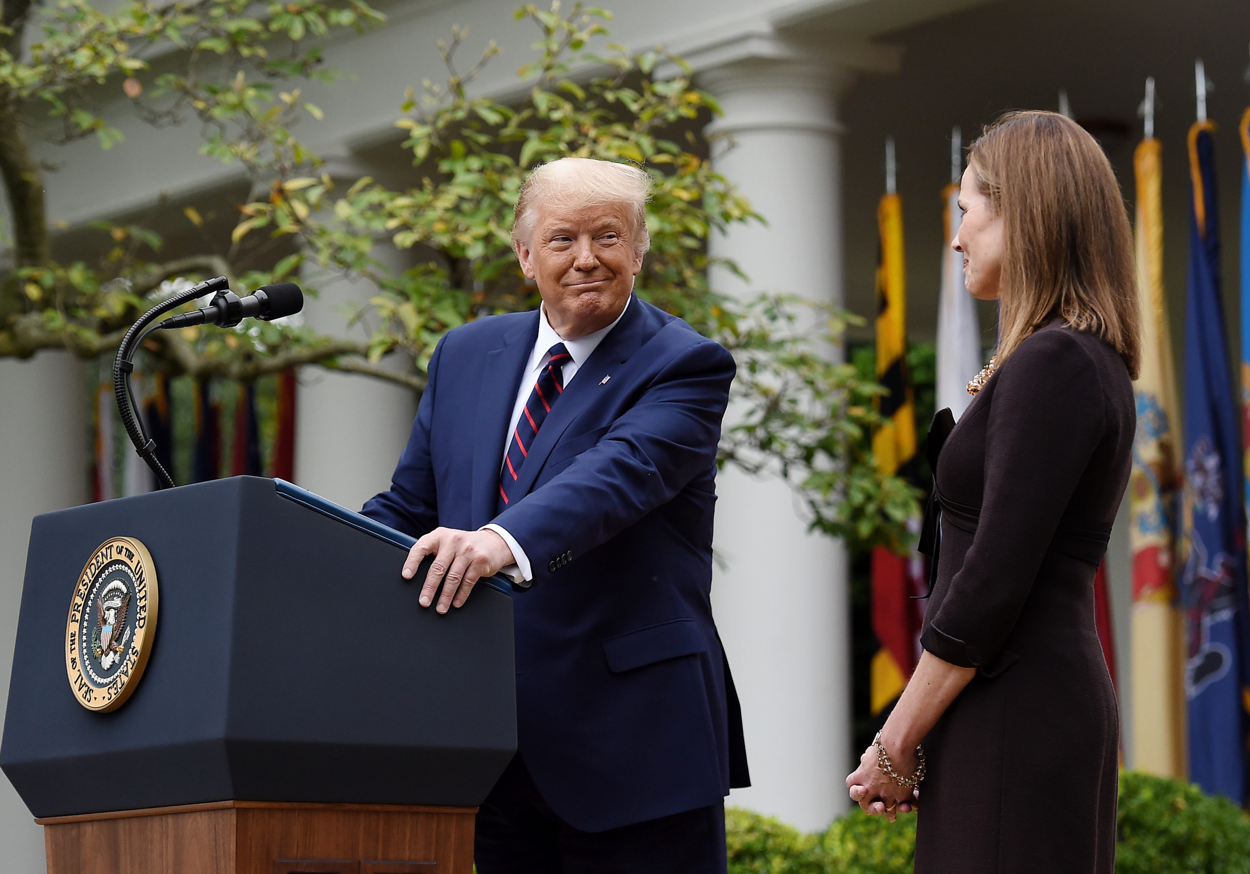 President Donald Trump nominates Judge Amy Coney Barrett for the Supreme Court on September 26, 2020. (Olivier Douliery/AFP via Getty Images)
