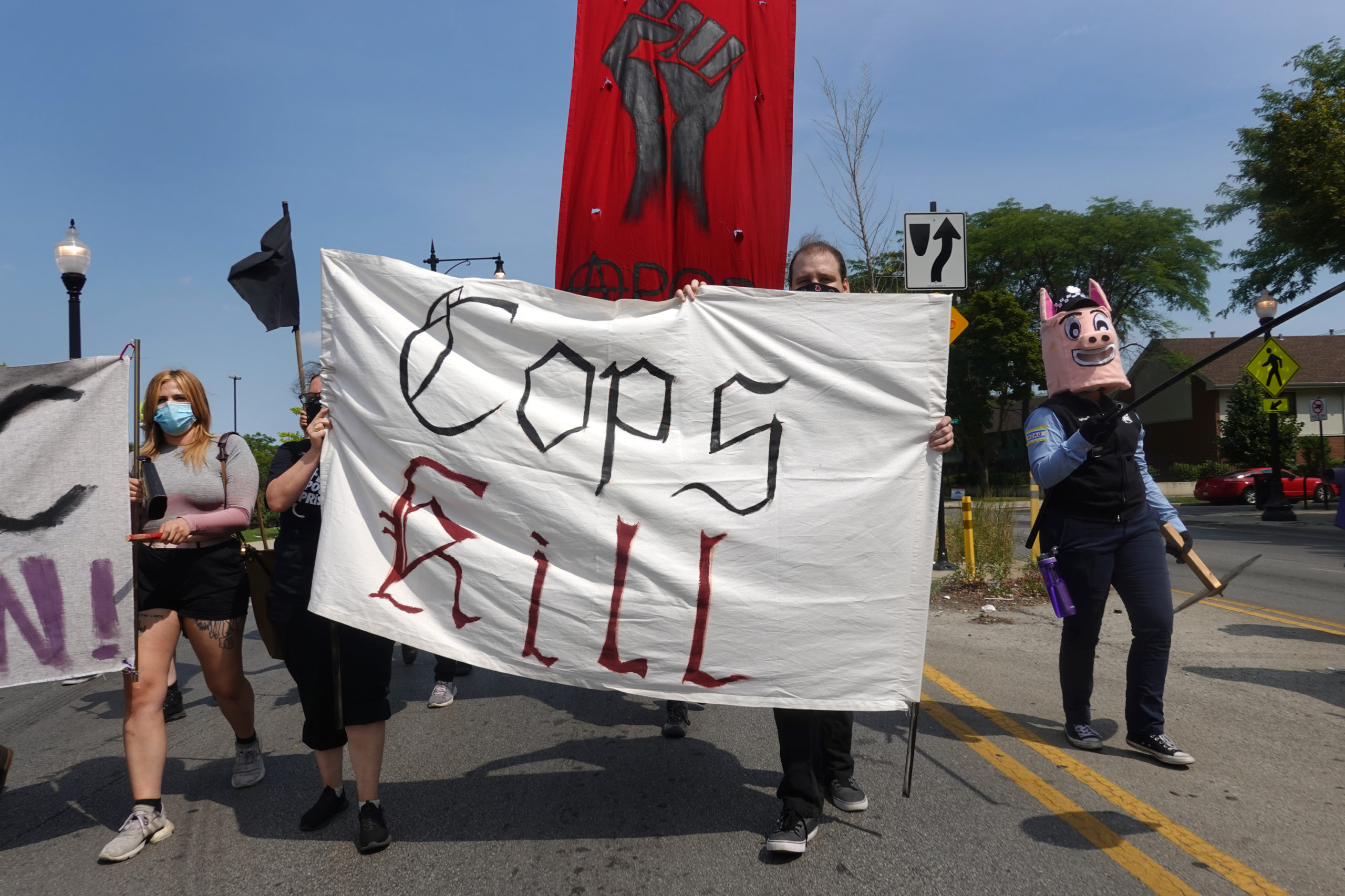 CHICAGO, ILLINOIS - AUGUST 15: Demonstrators protest against police on the city's westside on August 15, 2020 in Chicago, Illinois. The demonstration was one of several in the city today, either in support of or in opposition to police. (Photo by Scott Olson/Getty Images)