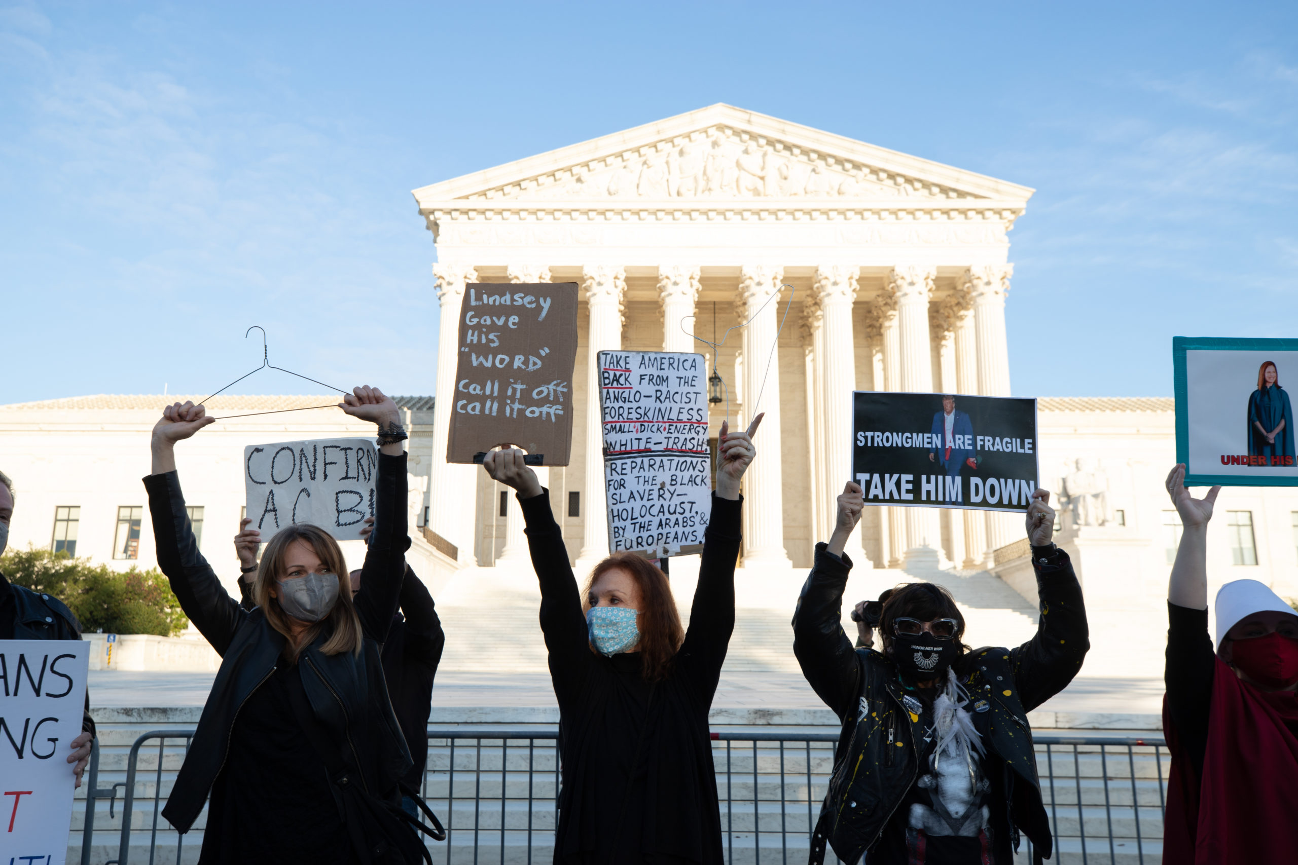 Anti-Amy Coney Barrett demonstrators at the Supreme Court in Washington, D.C. ahead of the Senate vote to confirm Barrett on October 26, 2020. (Kaylee Greenlee - Daily Caller News Foundation)