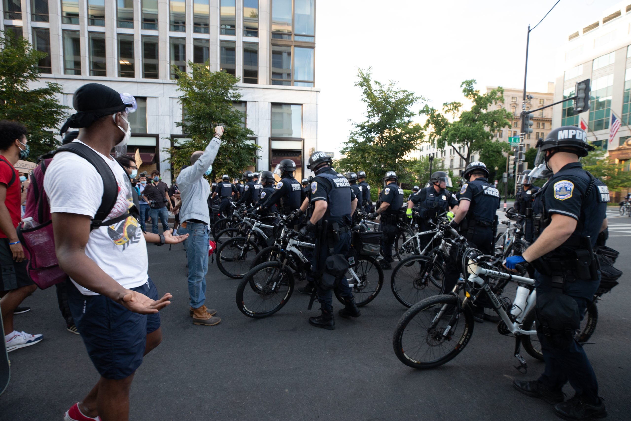 Protesters stand in front of a police bike line in Washington, D.C. on June 1, 2020. (Kaylee Greenlee - DCNF)