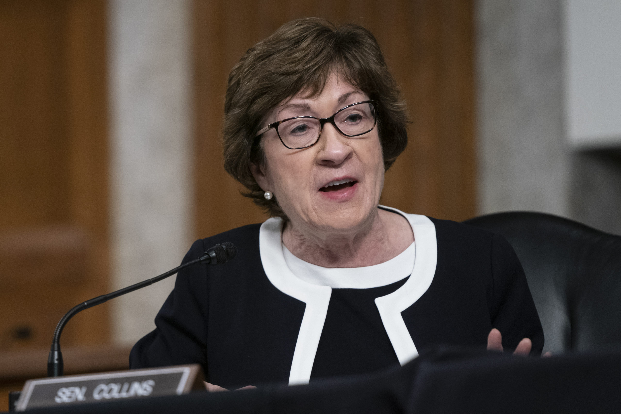 WASHINGTON, DC - SEPTEMBER 23: U.S. Sen. Susan Collins (R-ME) speaks at a hearing of the Senate Health, Education, Labor and Pensions Committee on September 23, 2020 in Washington, DC. The committee is examining the federal response to the coronavirus pandemic. (Photo by Alex Edelman-Pool/Getty Images)