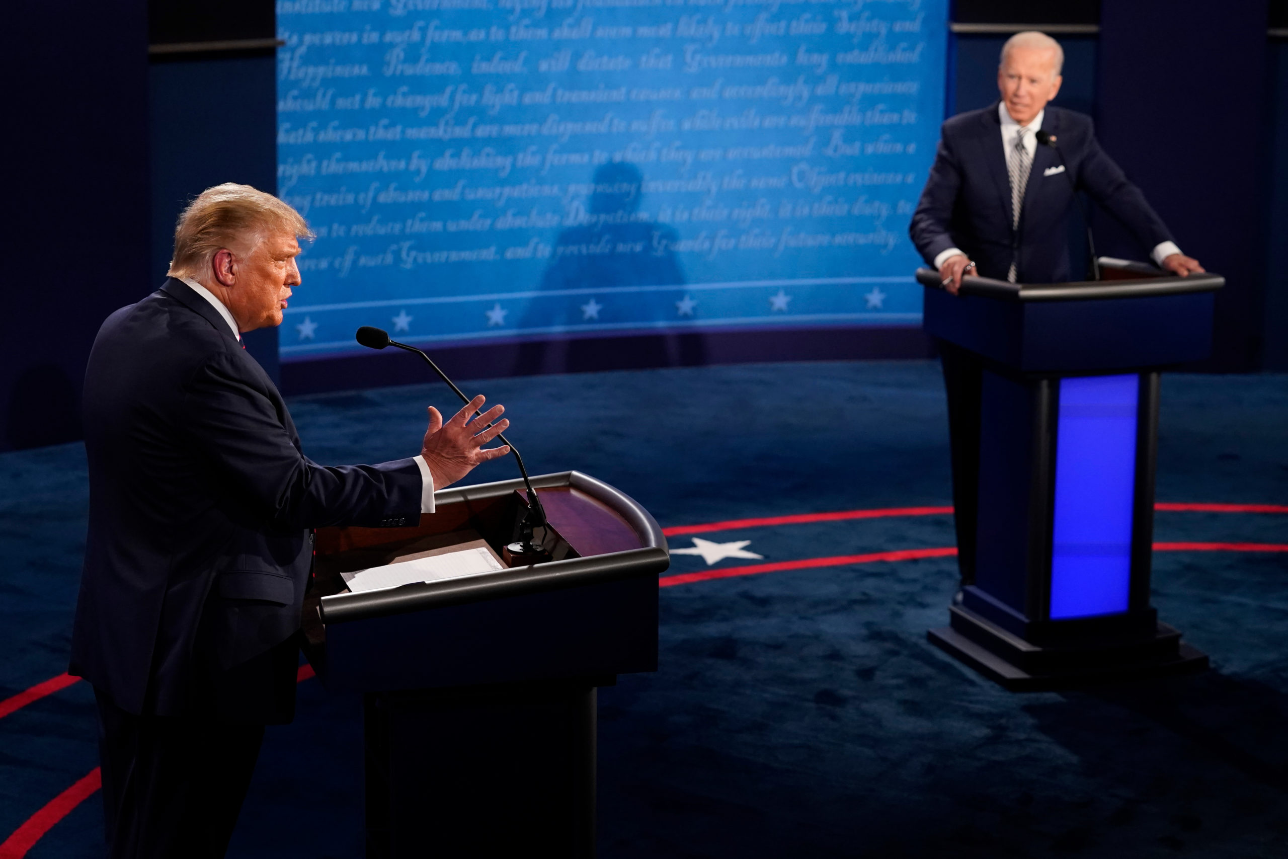 CLEVELAND, OHIO - SEPTEMBER 29: U.S. President Donald Trump speaks during the first presidential debate against former Vice President and Democratic presidential nominee Joe Biden at the Health Education Campus of Case Western Reserve University on September 29, 2020 in Cleveland, Ohio. This is the first of three planned debates between the two candidates in the lead up to the election on November 3. (Photo by Morry Gash-Pool/Getty Images)