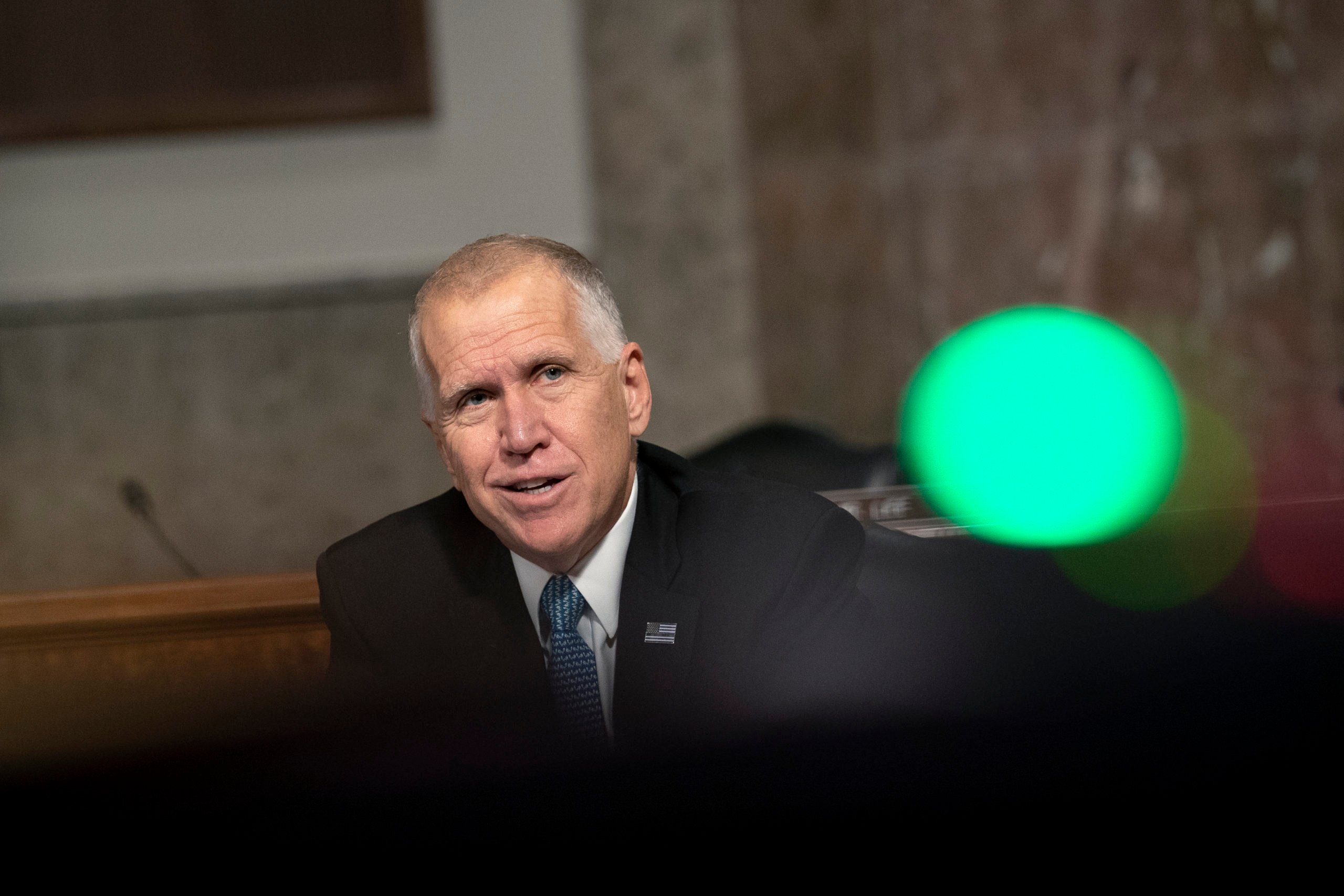 WASHINGTON, DC - SEPTEMBER 30: Sen. Thom Tillis (R-NC) speaks during a Senate Judiciary Committee hearing on Wednesday, September 30, 2020 on Capitol Hill in Washington, DC. The committee is exploring the FBI's investigation of the 2016 Trump campaign and Russian election interference. (Photo by Stefani Reynolds-Pool/Getty Images)