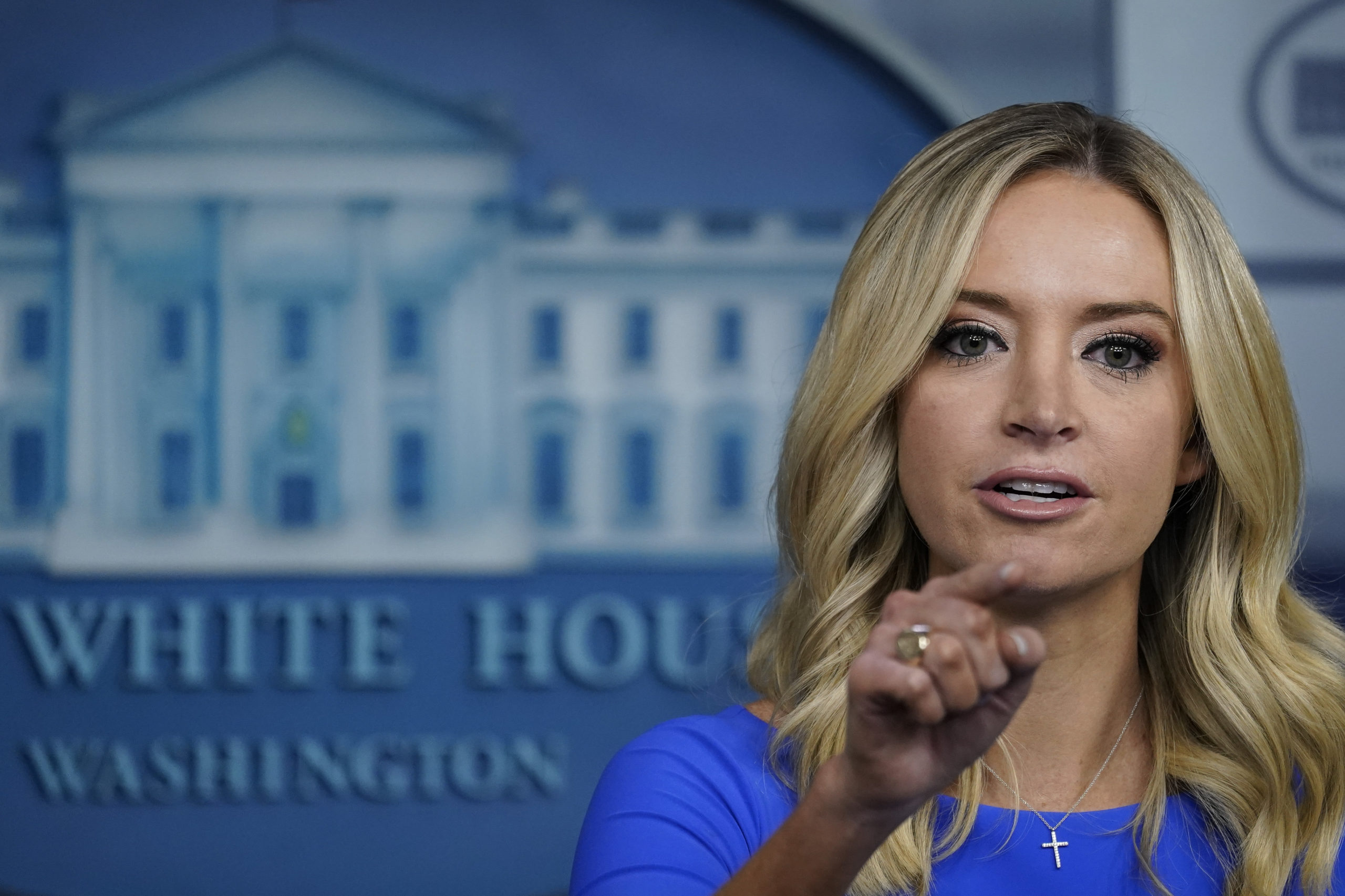 WASHINGTON, DC - OCTOBER 01: U.S. White House Press Secretary Kayleigh McEnany speaks during a press briefing at the White House on October 1, 2020 in Washington, DC. President Donald Trump is traveling to Bedminster, New Jersey on Thursday for a roundtable event with supporters and a fundraiser. (Photo by Drew Angerer/Getty Images)