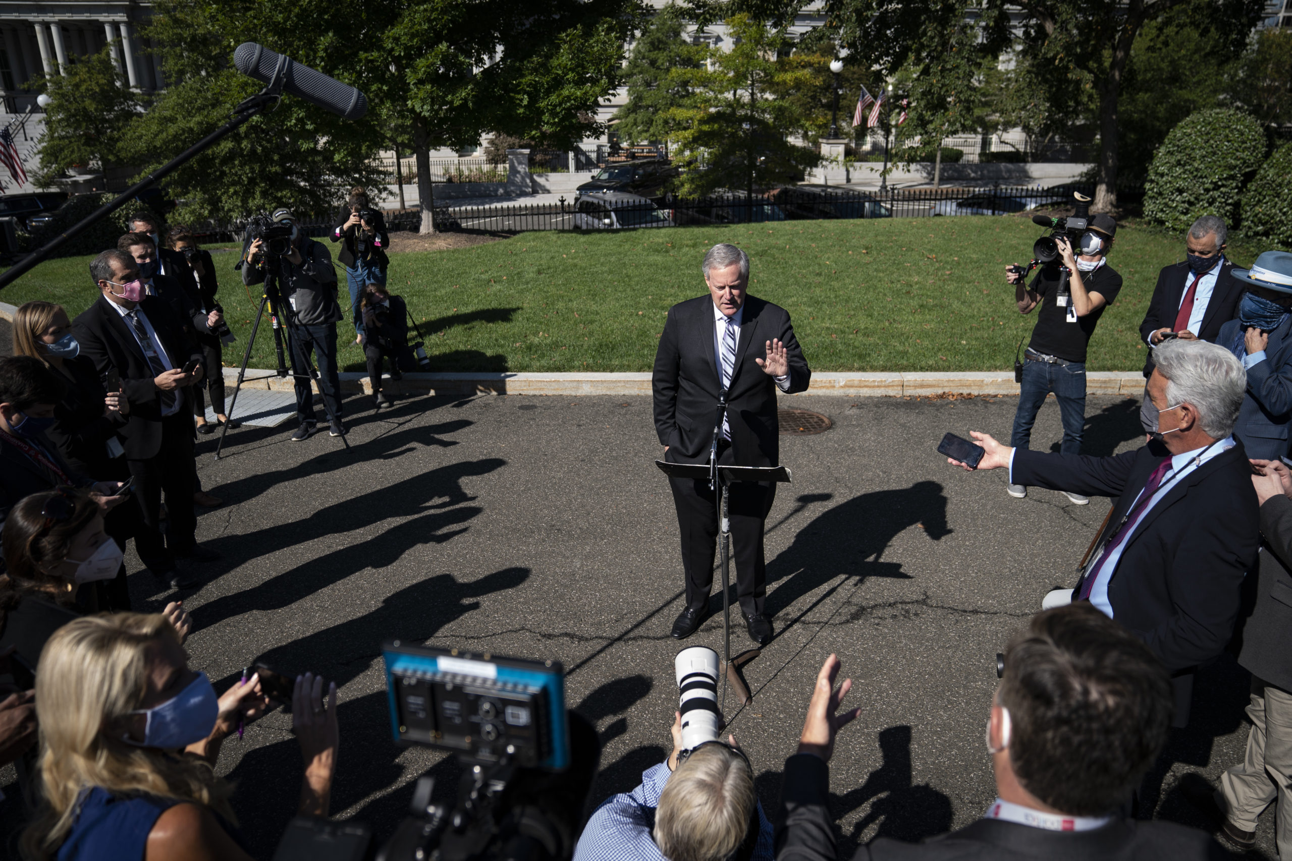 WASHINGTON, DC - OCTOBER 02: White House Chief of Staff Mark Meadows speaks to reporters about President Trump's positive coronavirus test outside the West Wing of the White House on October 2, 2020 in Washington, DC. President Donald Trump and First Lady Melania Trump have both tested positive for coronavirus. (Photo by Drew Angerer/Getty Images)